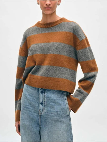 White + Warren Cashmere Striped Crewneck 21001