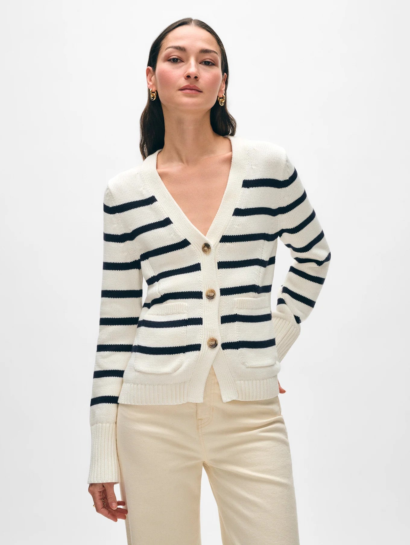 White + Warren Cotton Waisted Pocket Cardigan 21130