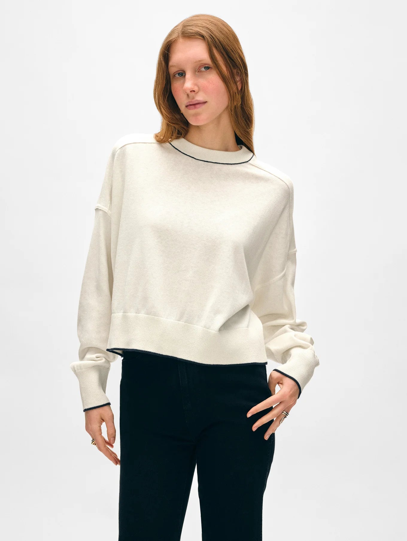 White + Warren Fine Cotton Blend Cropped Sweatshirt 21221