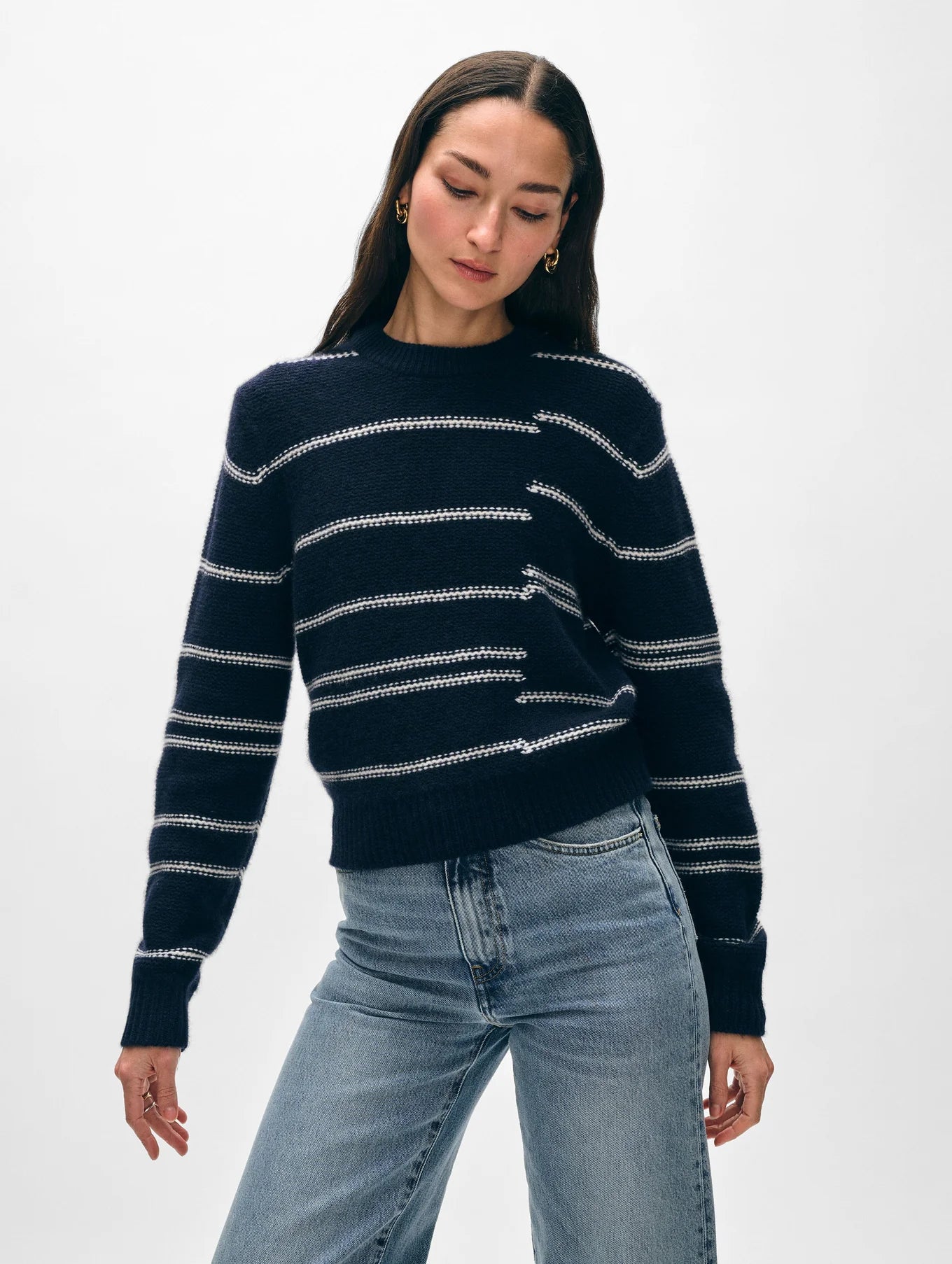 White + Warren Cashmere Broken Stripe Crew 21253