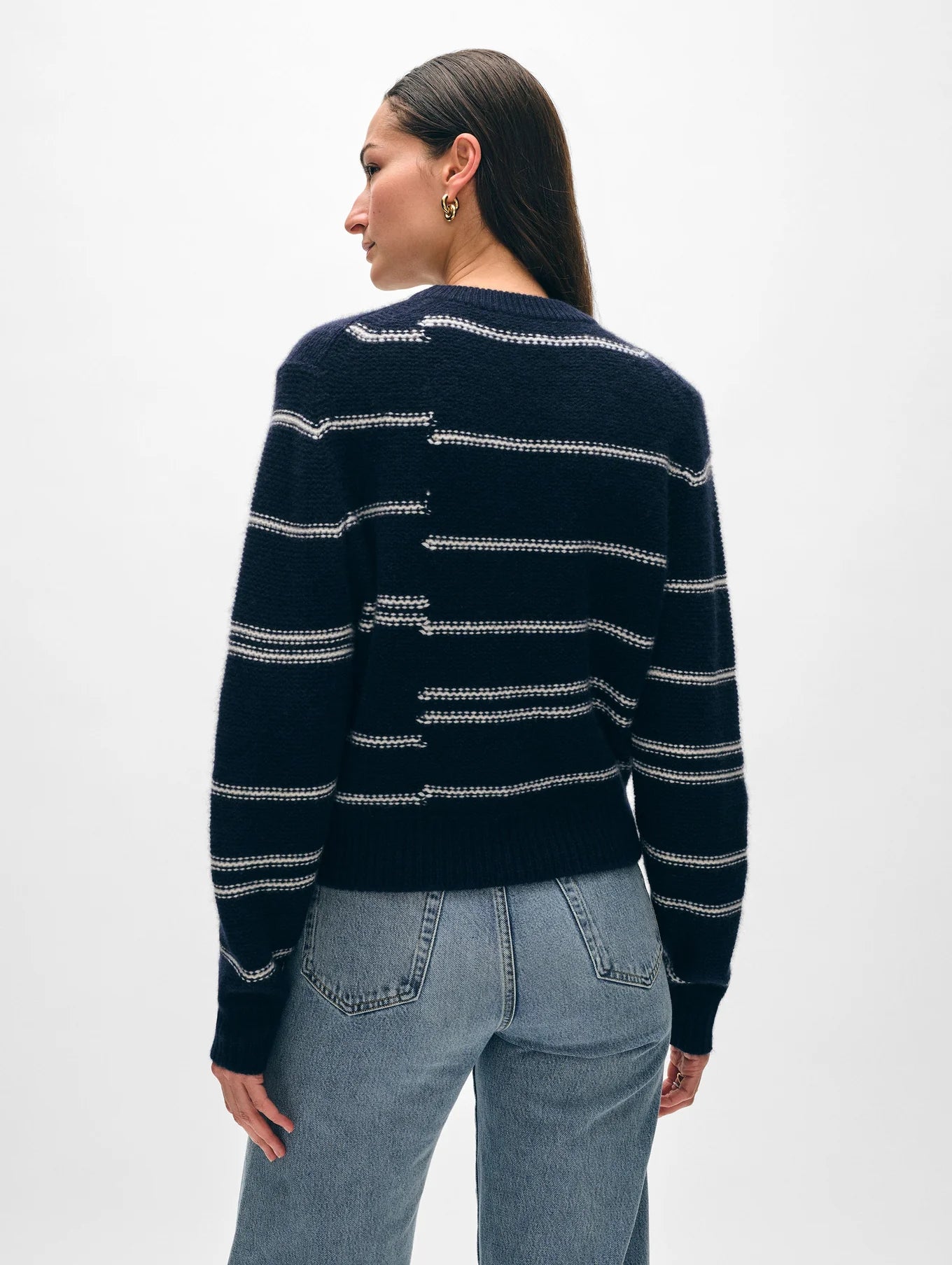 White + Warren Cashmere Broken Stripe Crew 21253