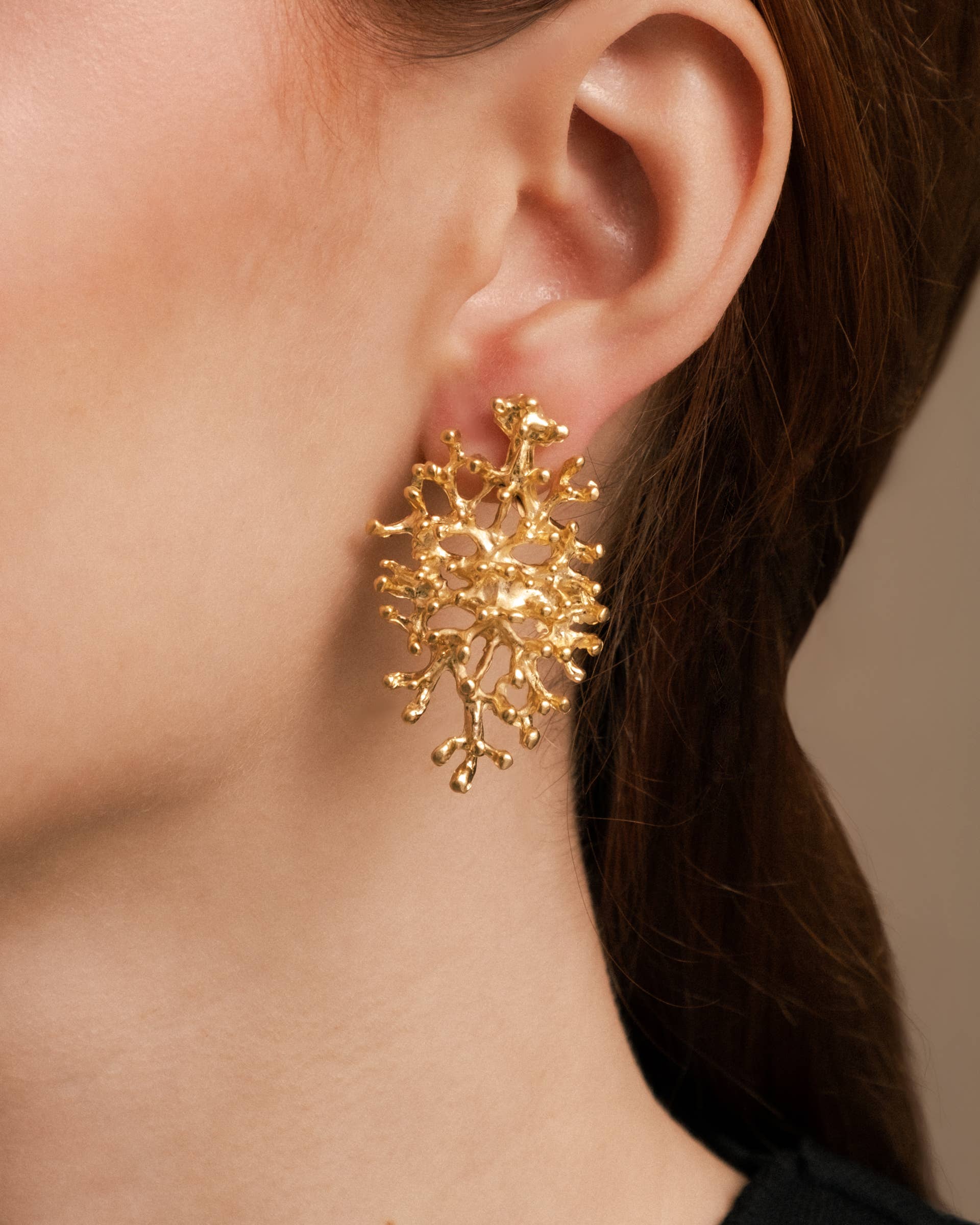 Sarka + Cleo Brushed Gold Coral Statement Earrings