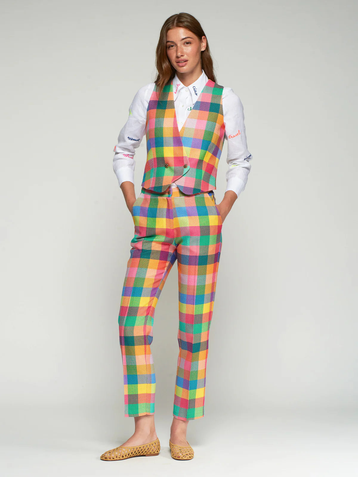 Vilagallo Straight Pants with Multicolored Gingham Check 33668
