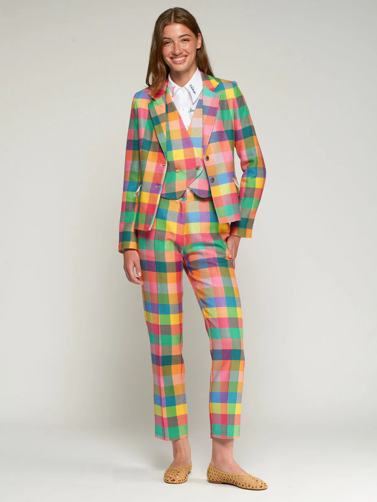Vilagallo Straight Pants with Multicolored Gingham Check 33668