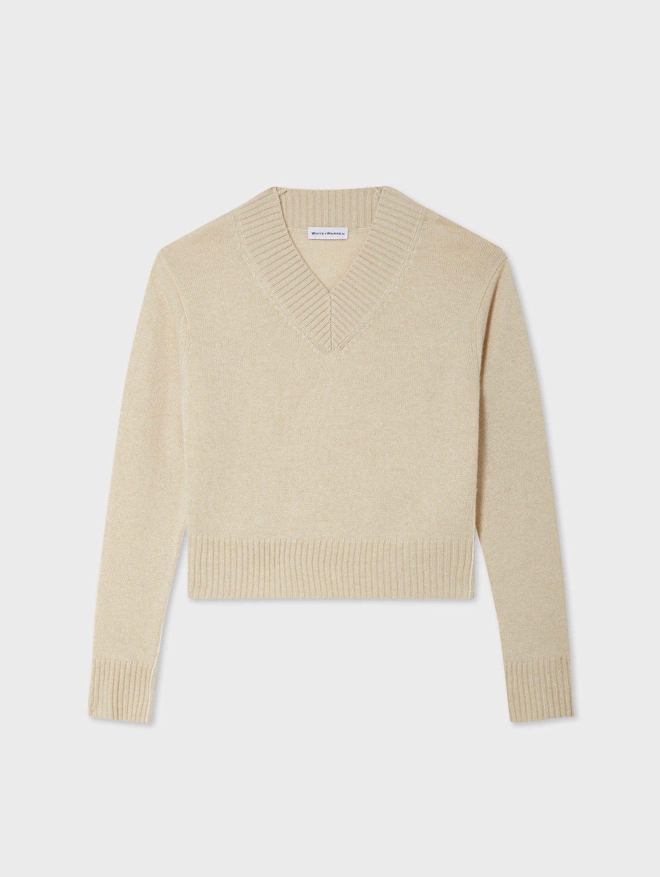 White + Warren Cashmere Wide Rib Trim V-Neck 21371