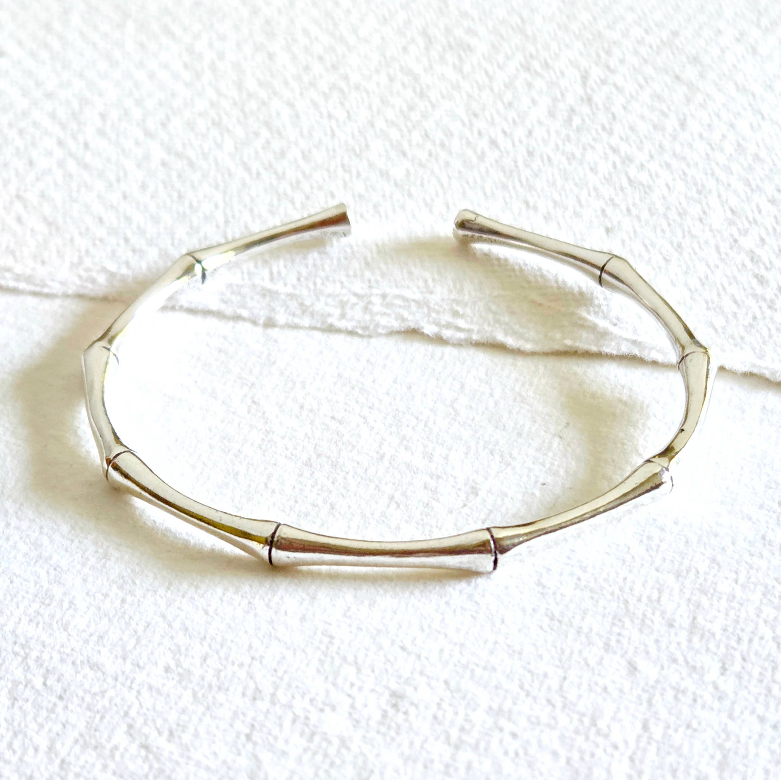 Bisjoux Silver Bamboo Classic Handcast Cuff Bracelet