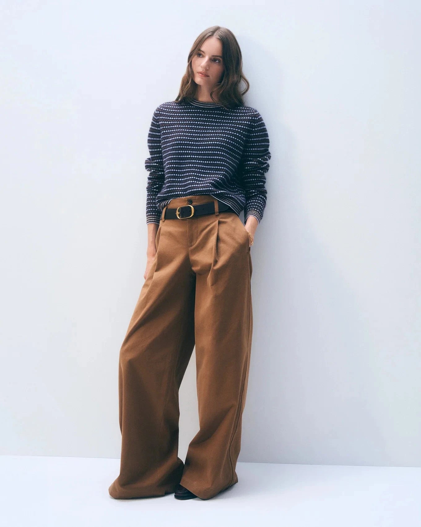 White + Warren Cashmere Textured Stripe Crew 21481