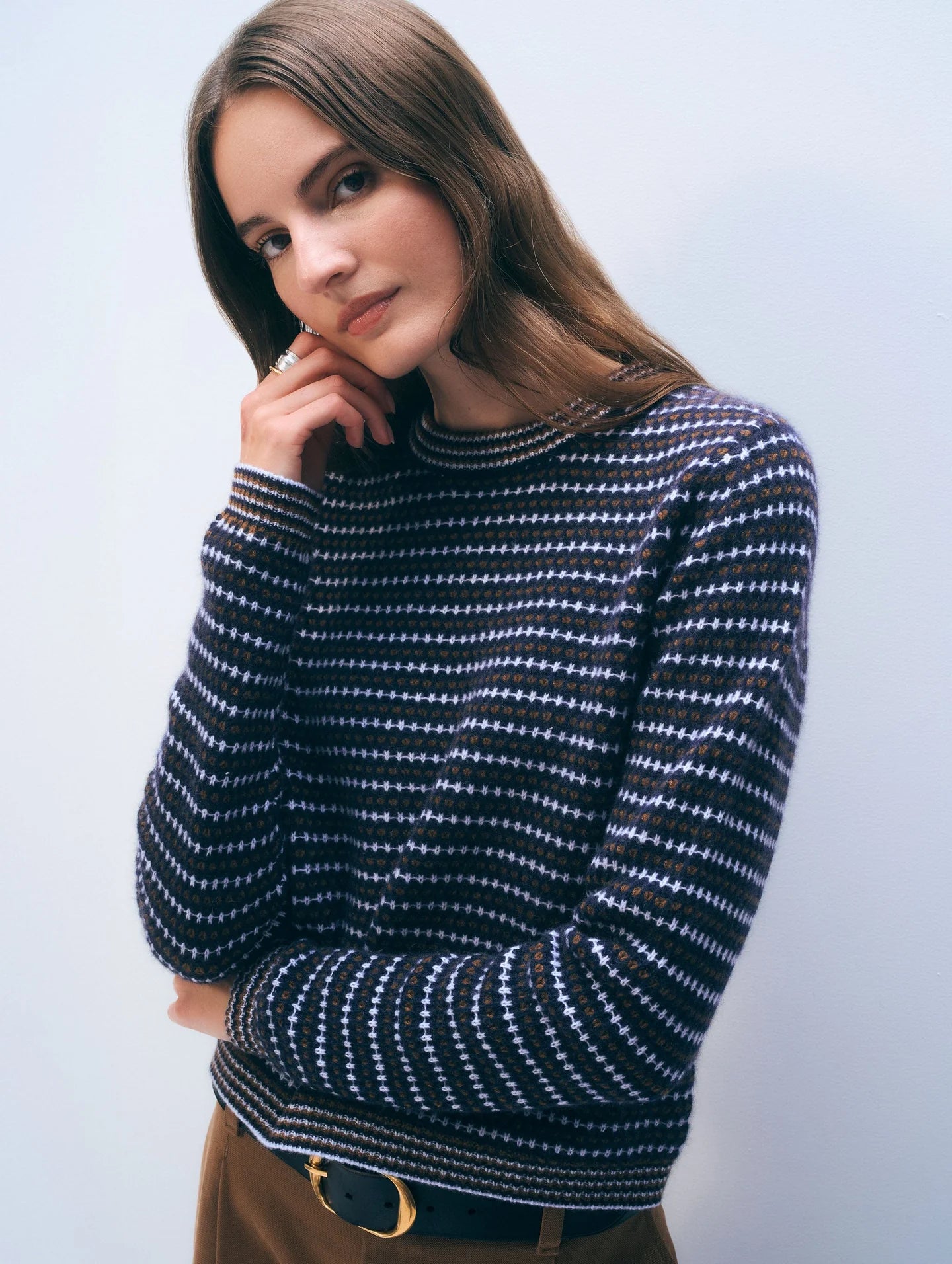 White + Warren Cashmere Textured Stripe Crew 21481