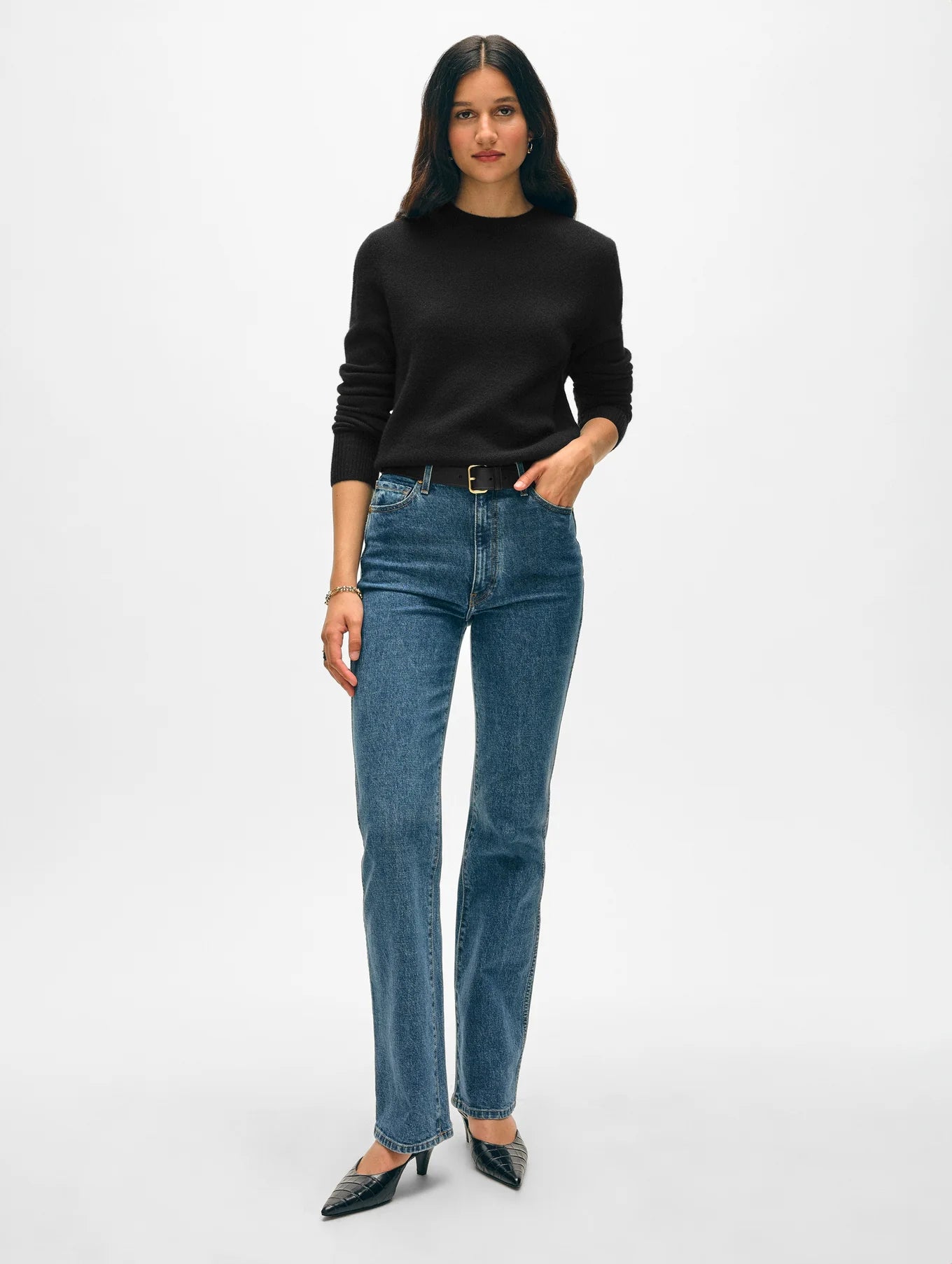 White + Warren Cashmere Rib Trim Crewneck 21494