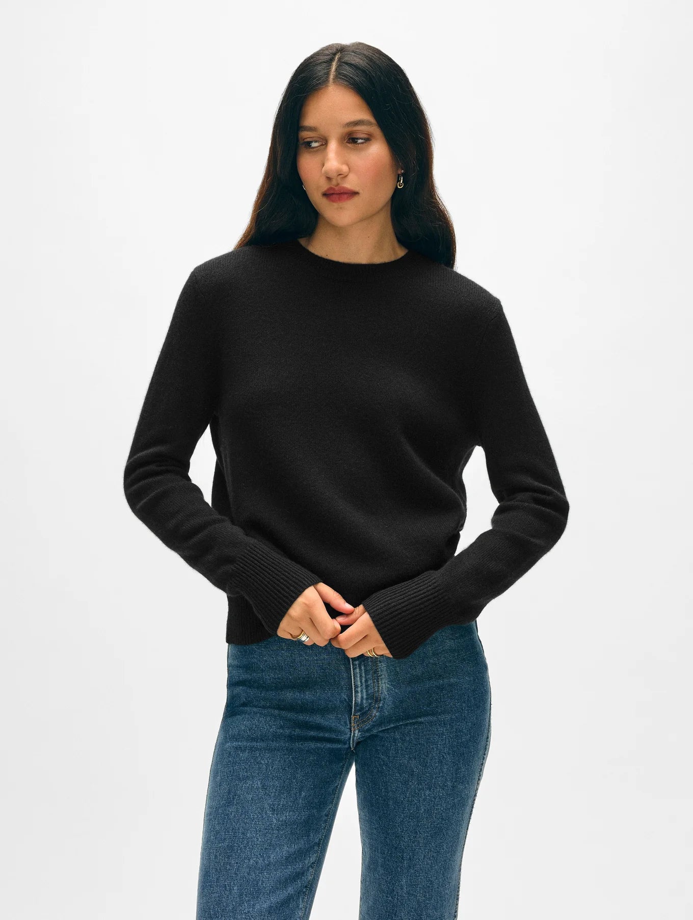 White + Warren Cashmere Rib Trim Crewneck 21494