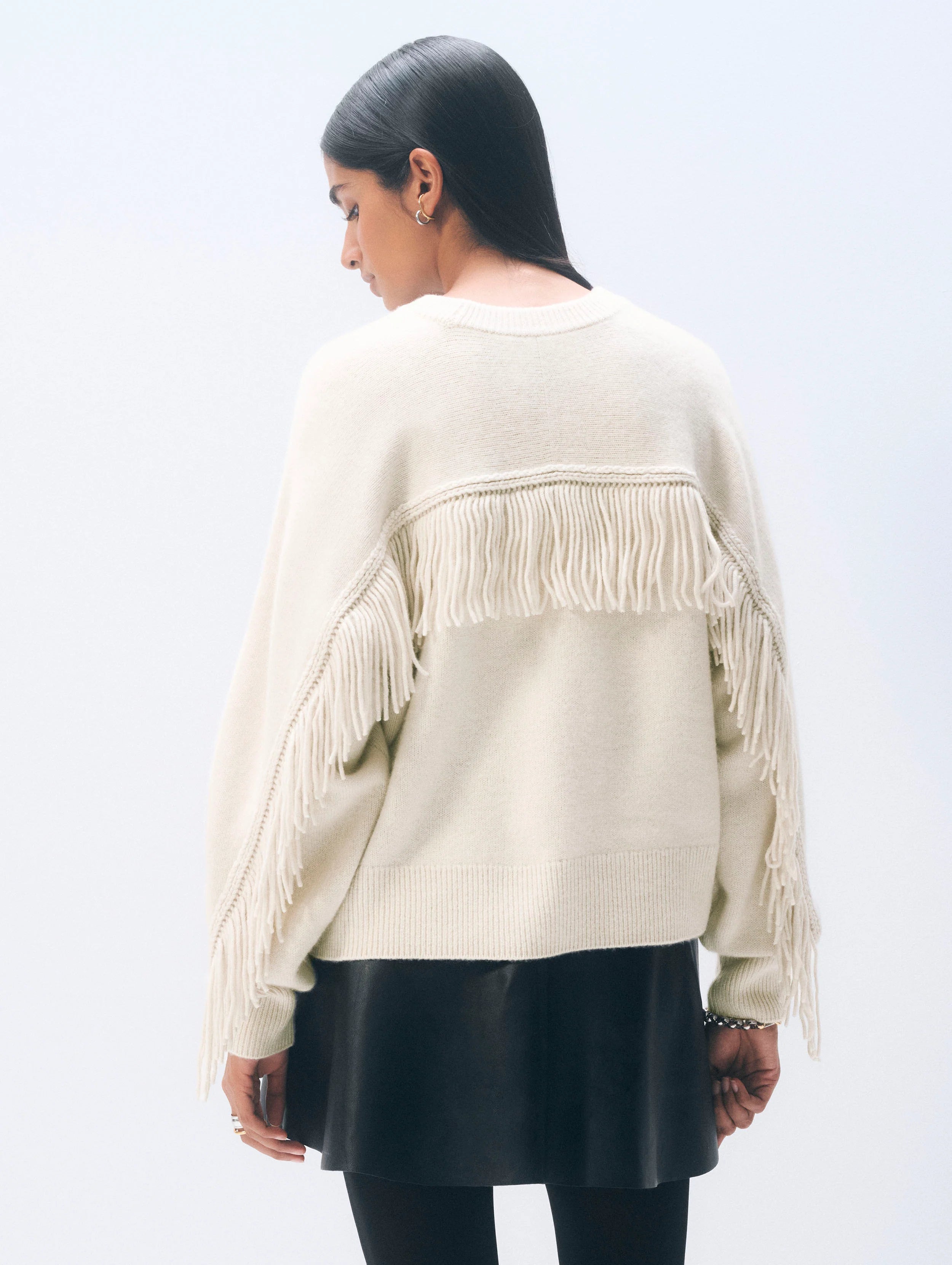 White + Warren Cashmere Blend Luxe Fringe Crewneck 21576