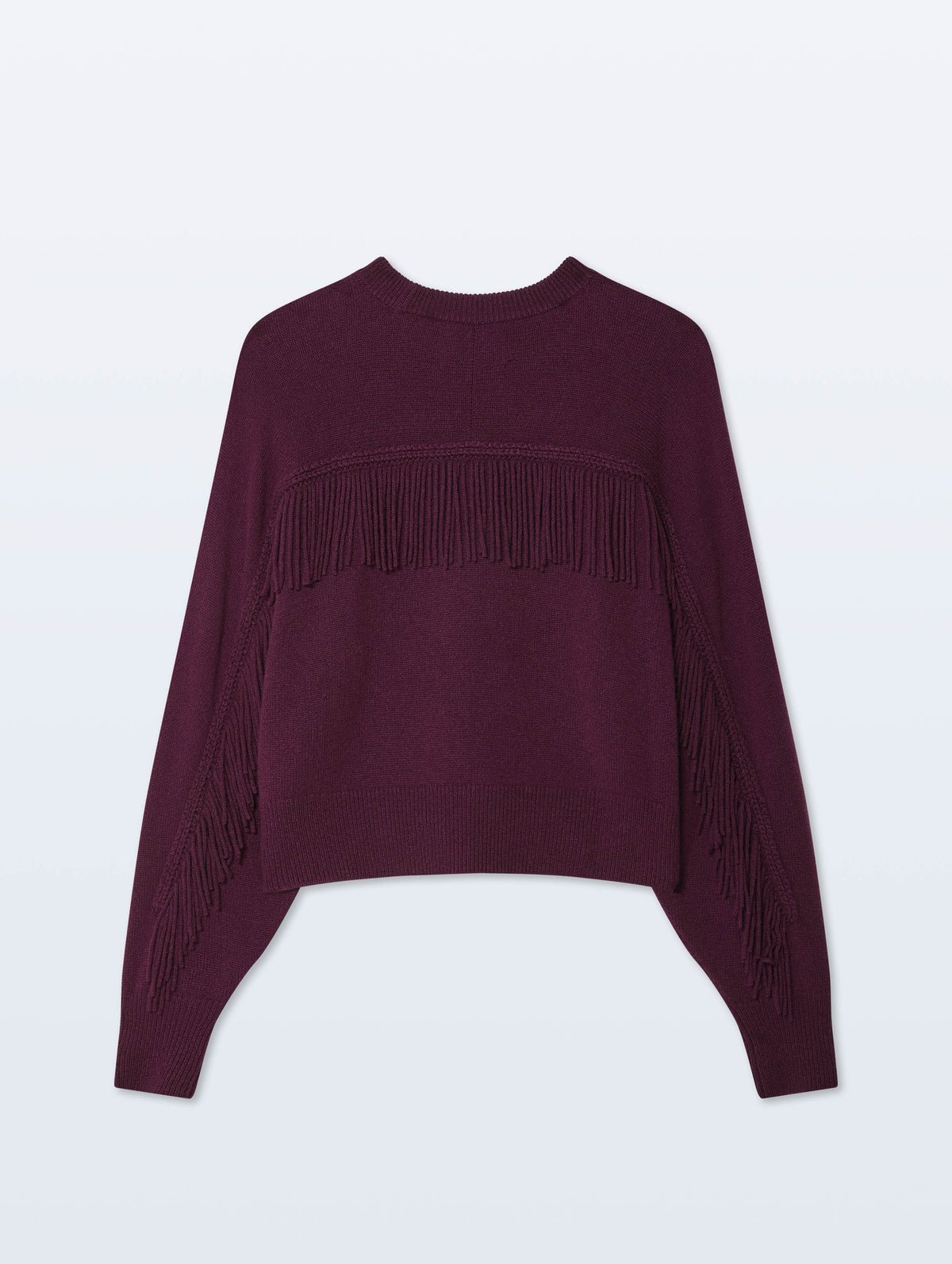 White + Warren Cashmere Blend Luxe Fringe Crewneck 21576 — Oxblood, view 3