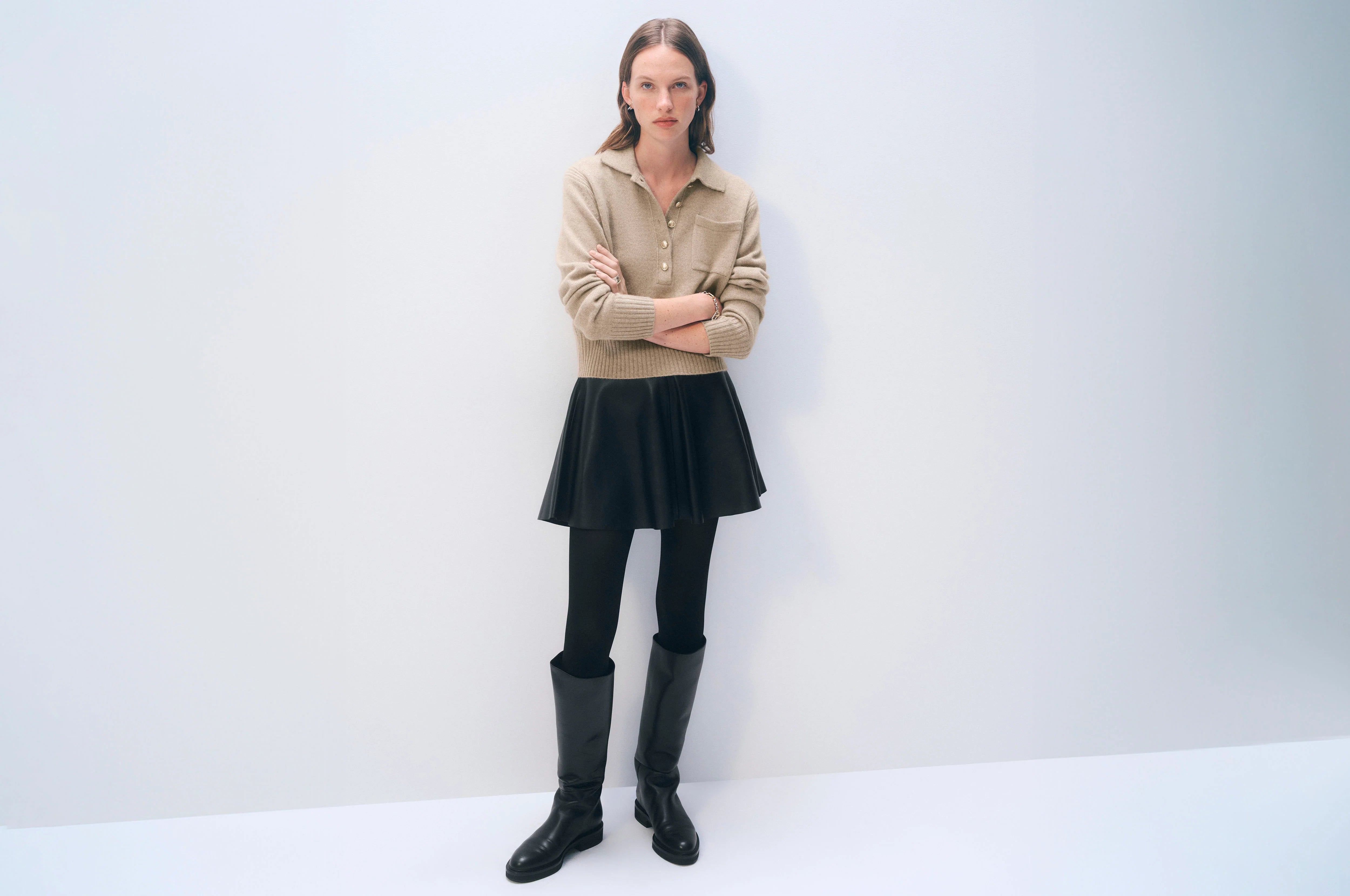 White + Warren Cashmere Gold Button Polo 21609