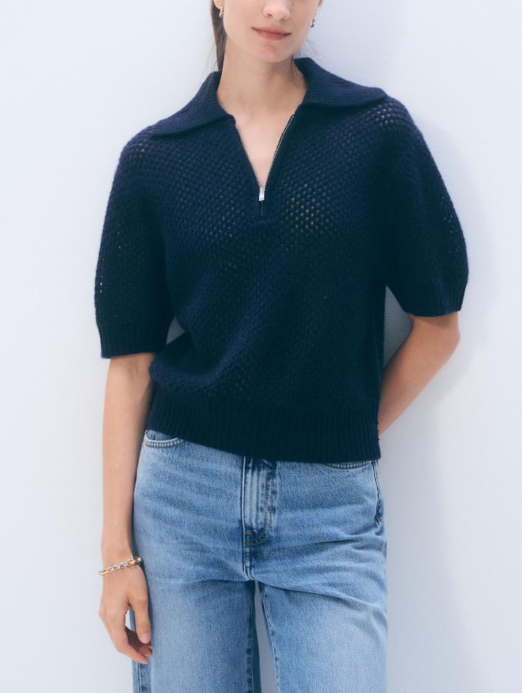 White + Warren Cashmere Mesh Polo 21652