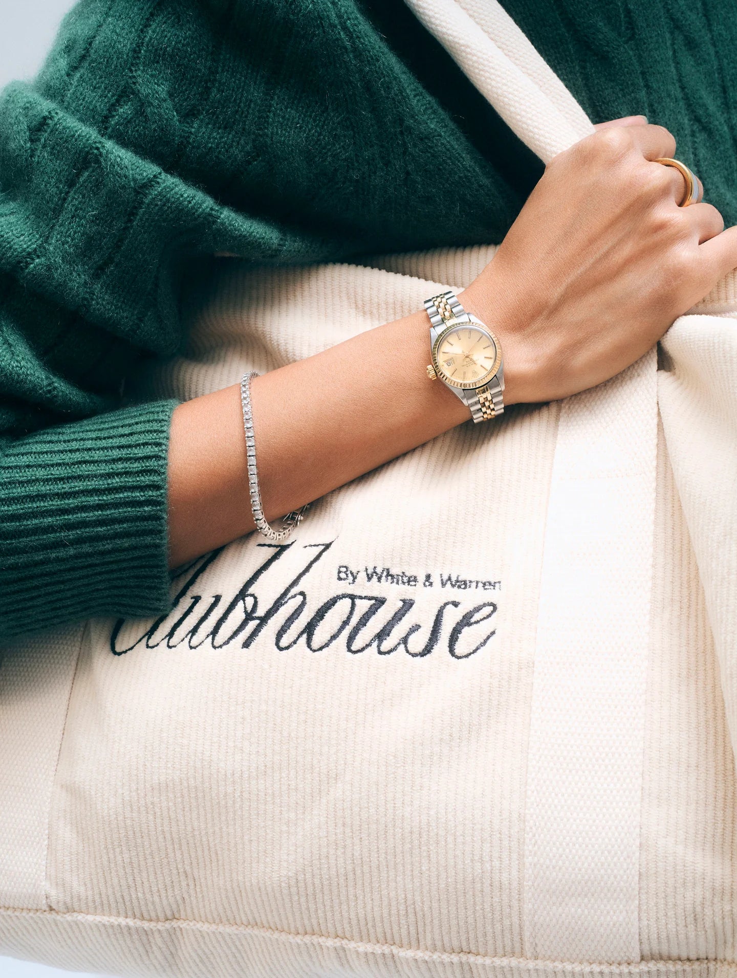 White + Warren Cashmere Varsity Cable Crewneck 21764