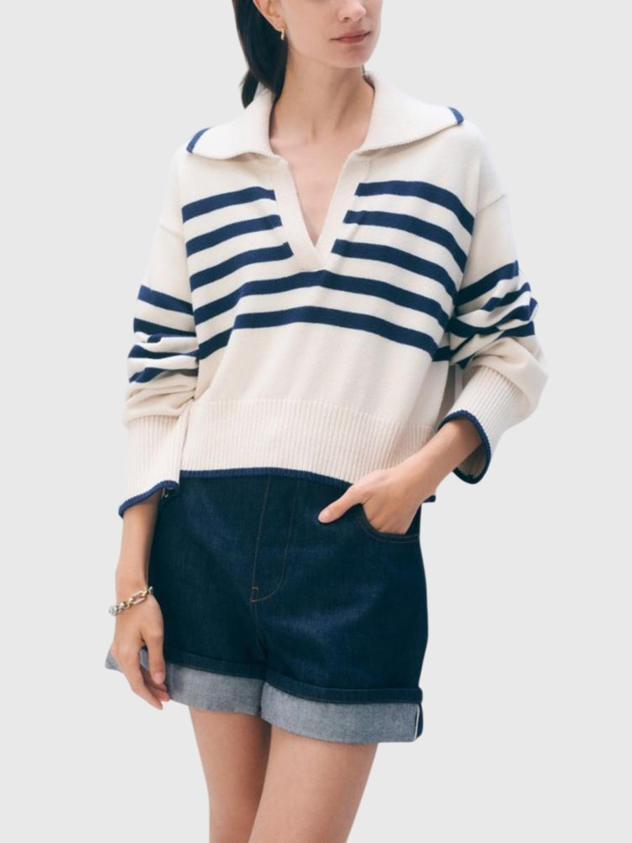 White + Warren Varsity Cotton Striped Polo 21770