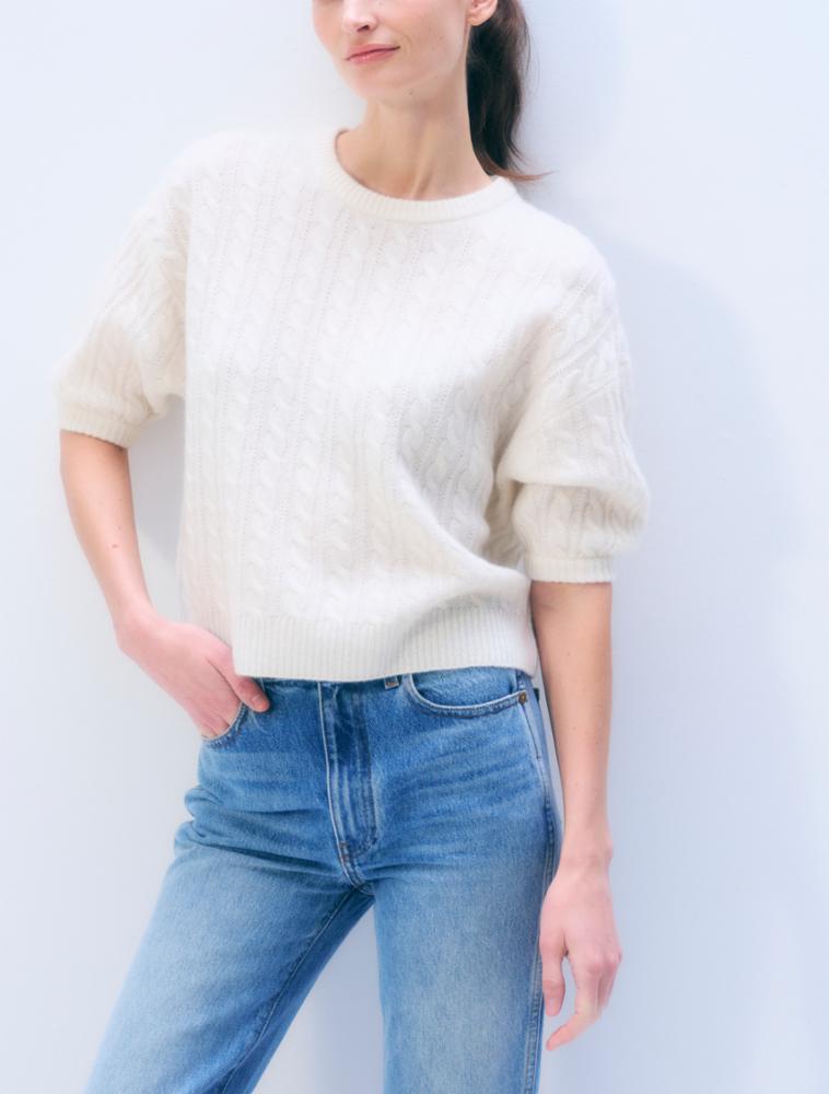 White + Warren Cashmere Cable Short Sleeve Sweater 21800