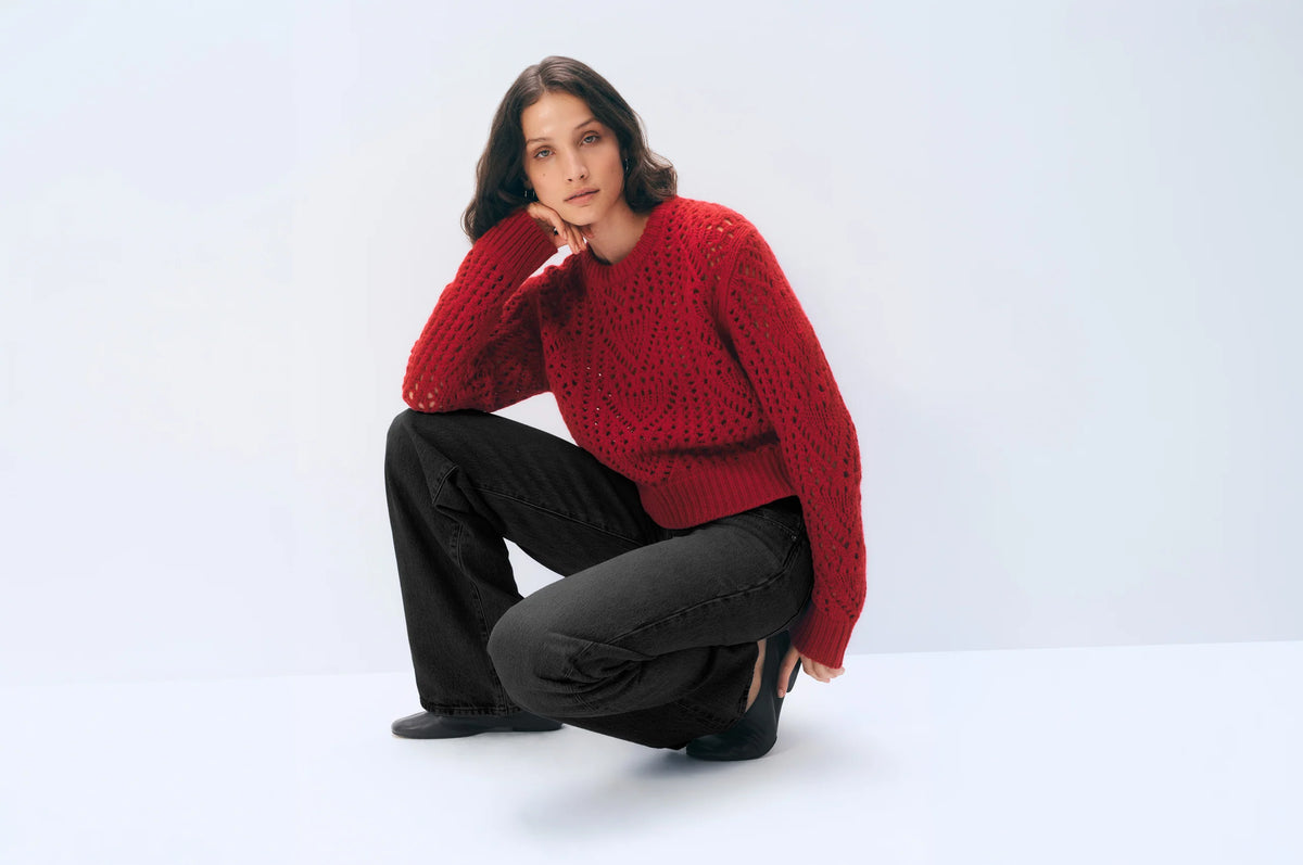 White and Warren Cashmere Blend Open Stitch Crewneck 21877