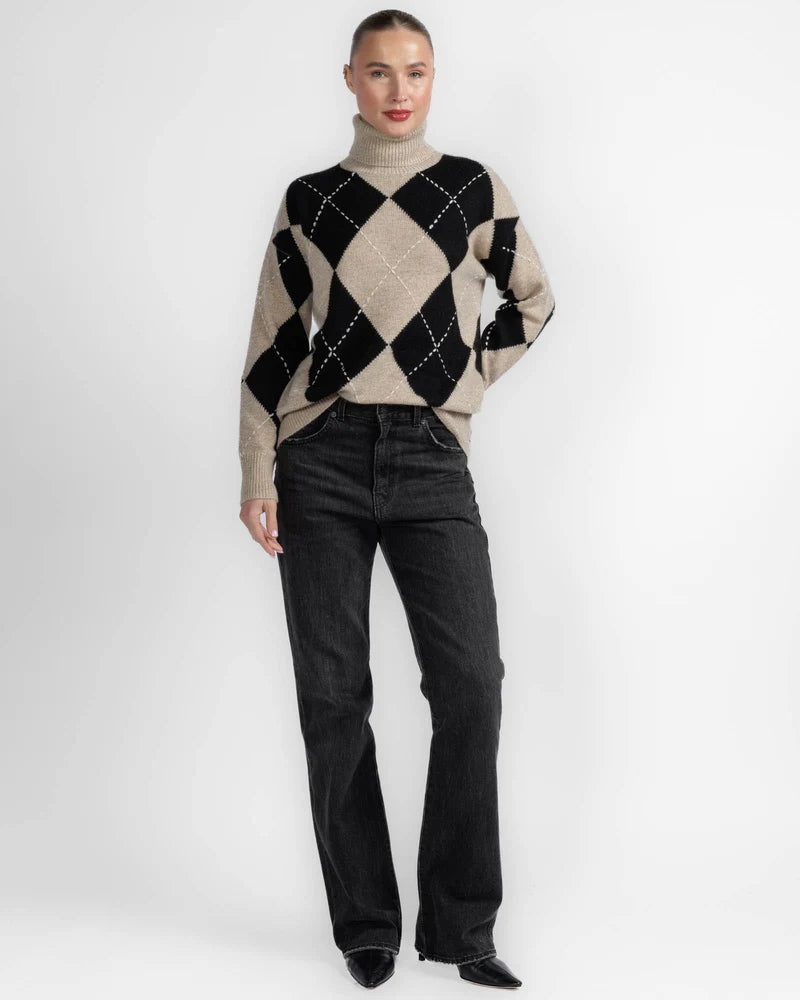 White + Warren Cashmere Argyle Turtleneck 22055