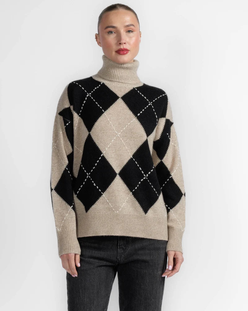 White + Warren Cashmere Argyle Turtleneck 22055
