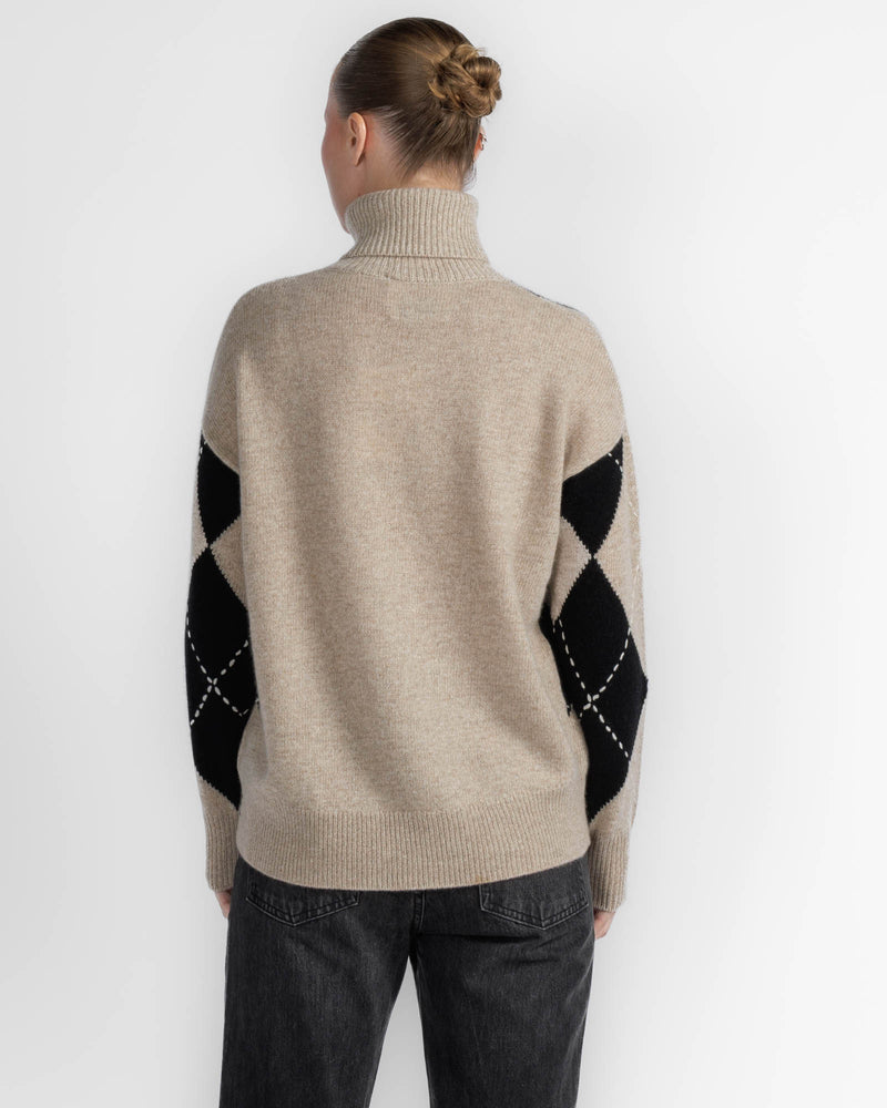White + Warren Cashmere Argyle Turtleneck 22055