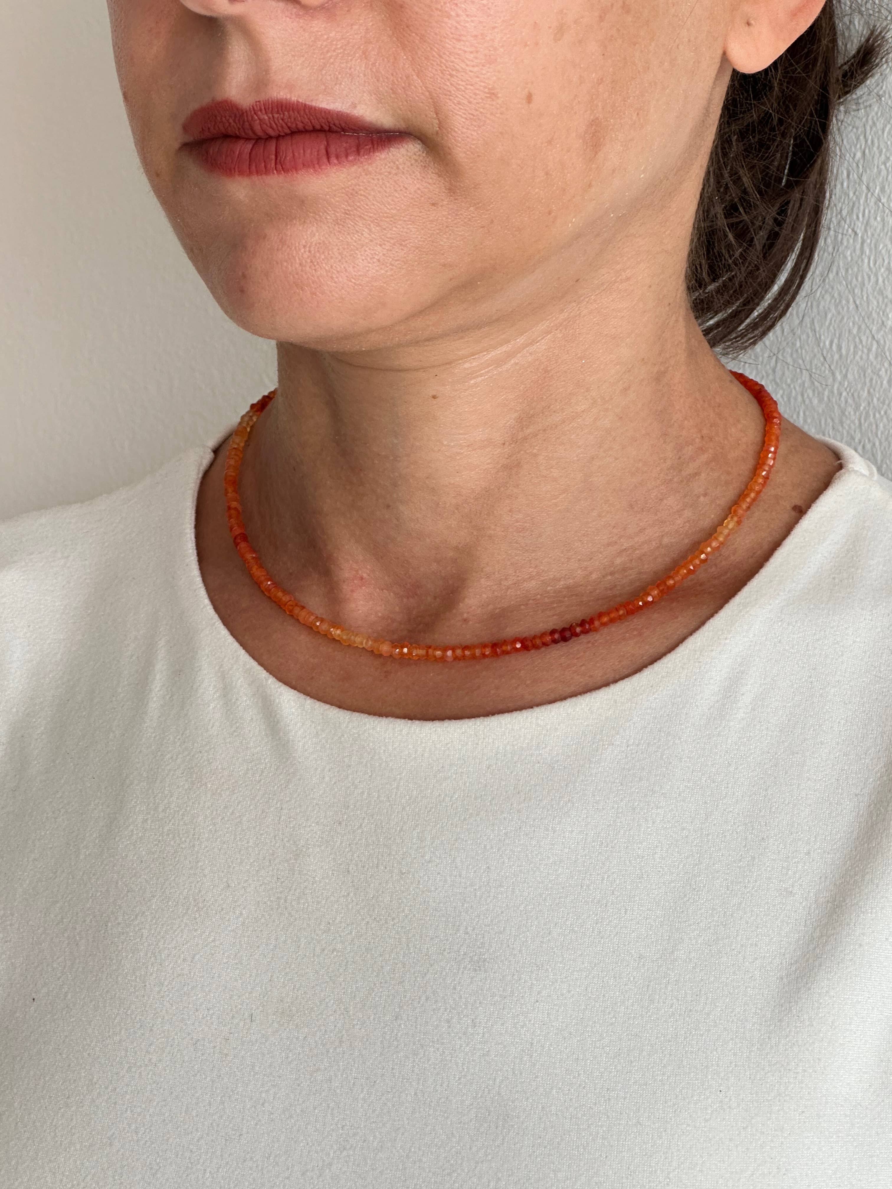 Anokhi Green Carnelian Slim Layering Necklace | Orange Strength Courage NKB42