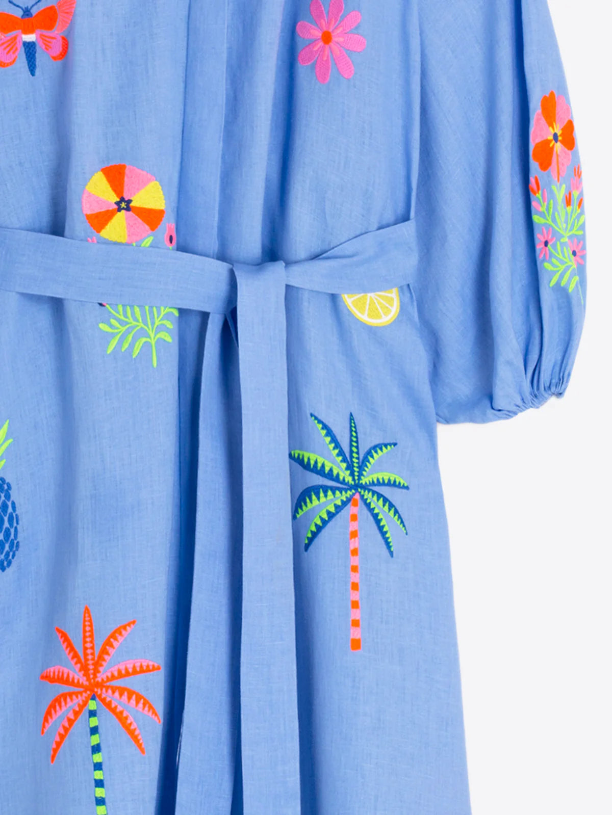 Vilagallo Blue Dress with Tropical Embroidery 33242