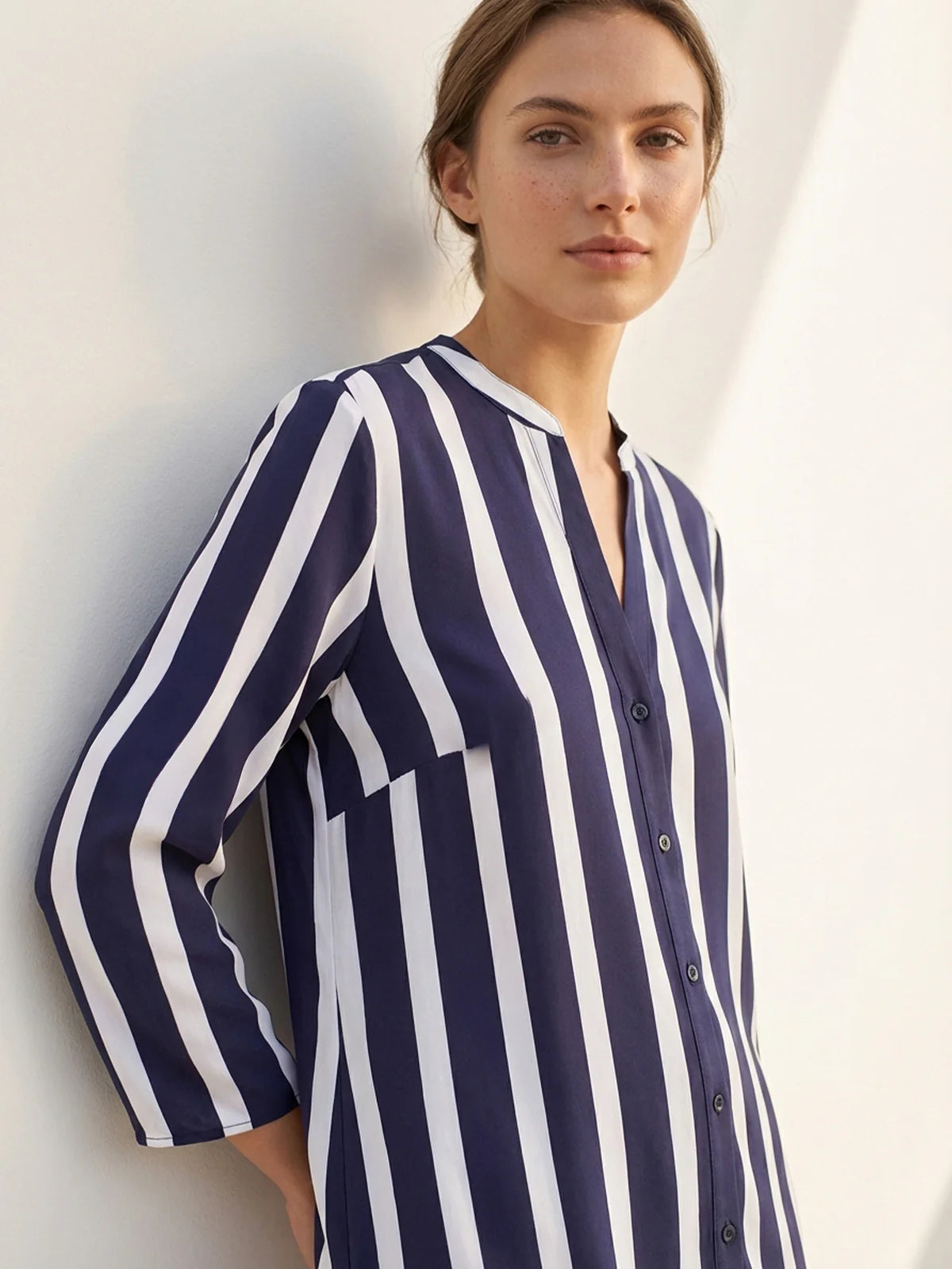 Vilagallo Navy and White Striped Shirt 33435