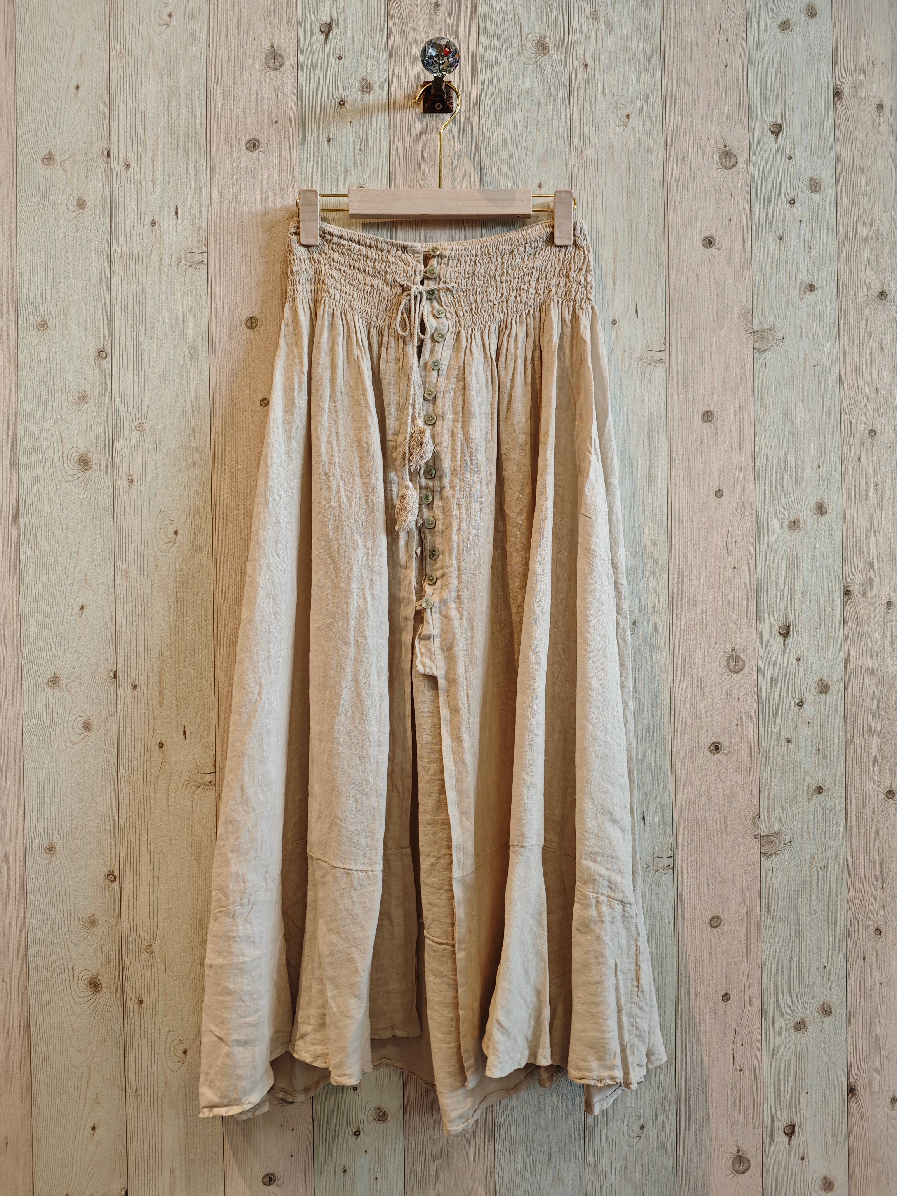 European Linen Elastic Waist Skirt with Tassel 80129