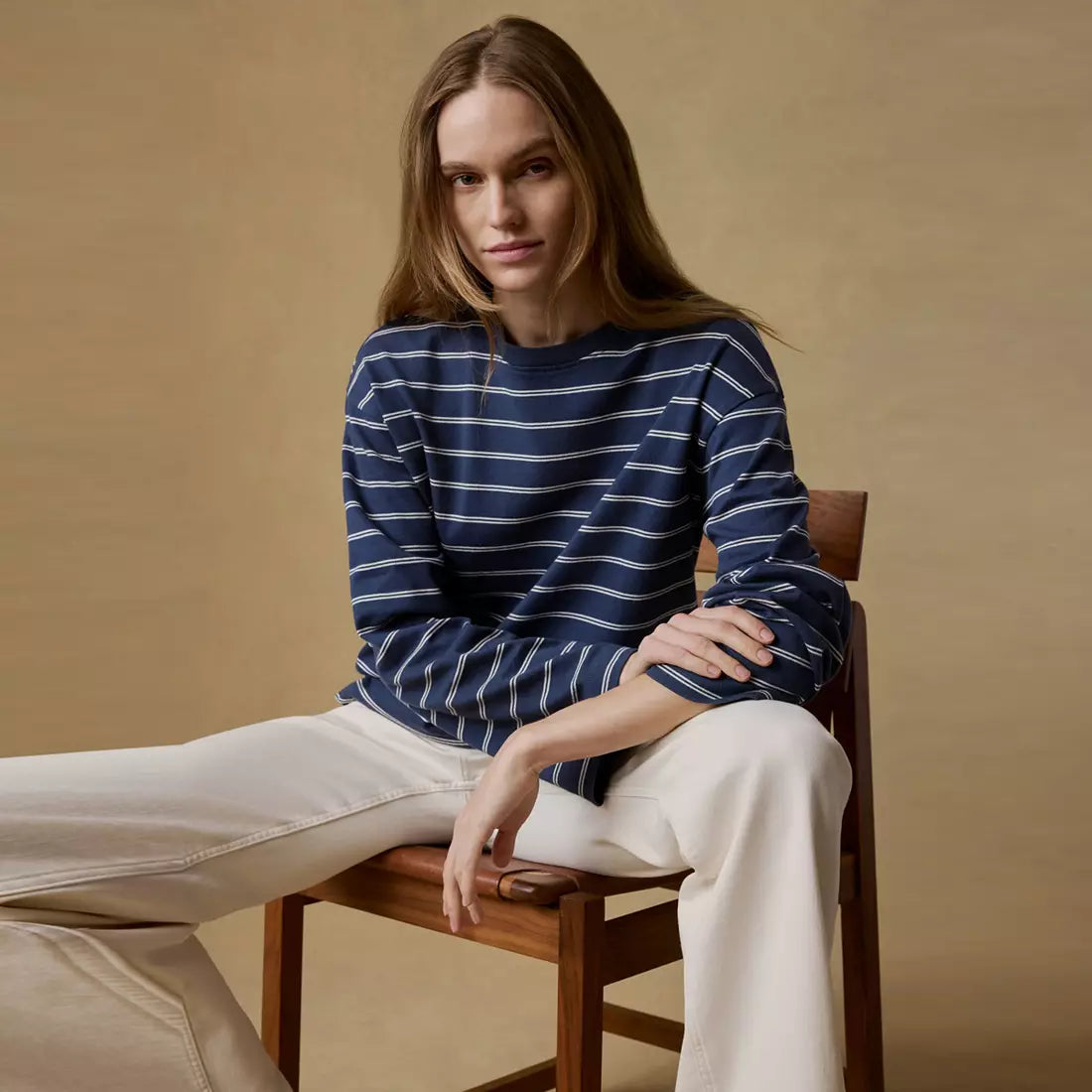 Faherty Sport Jersey Long Sleeve Vintage Tee - Harbor Stripe