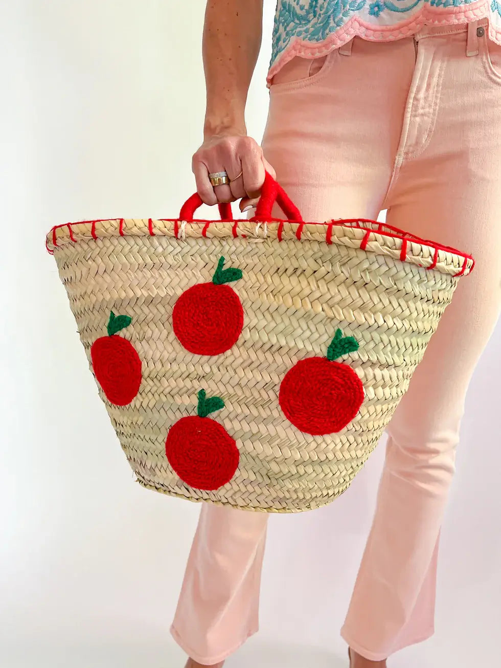 French Market Bags Handmade Tote with Crochet Fruit