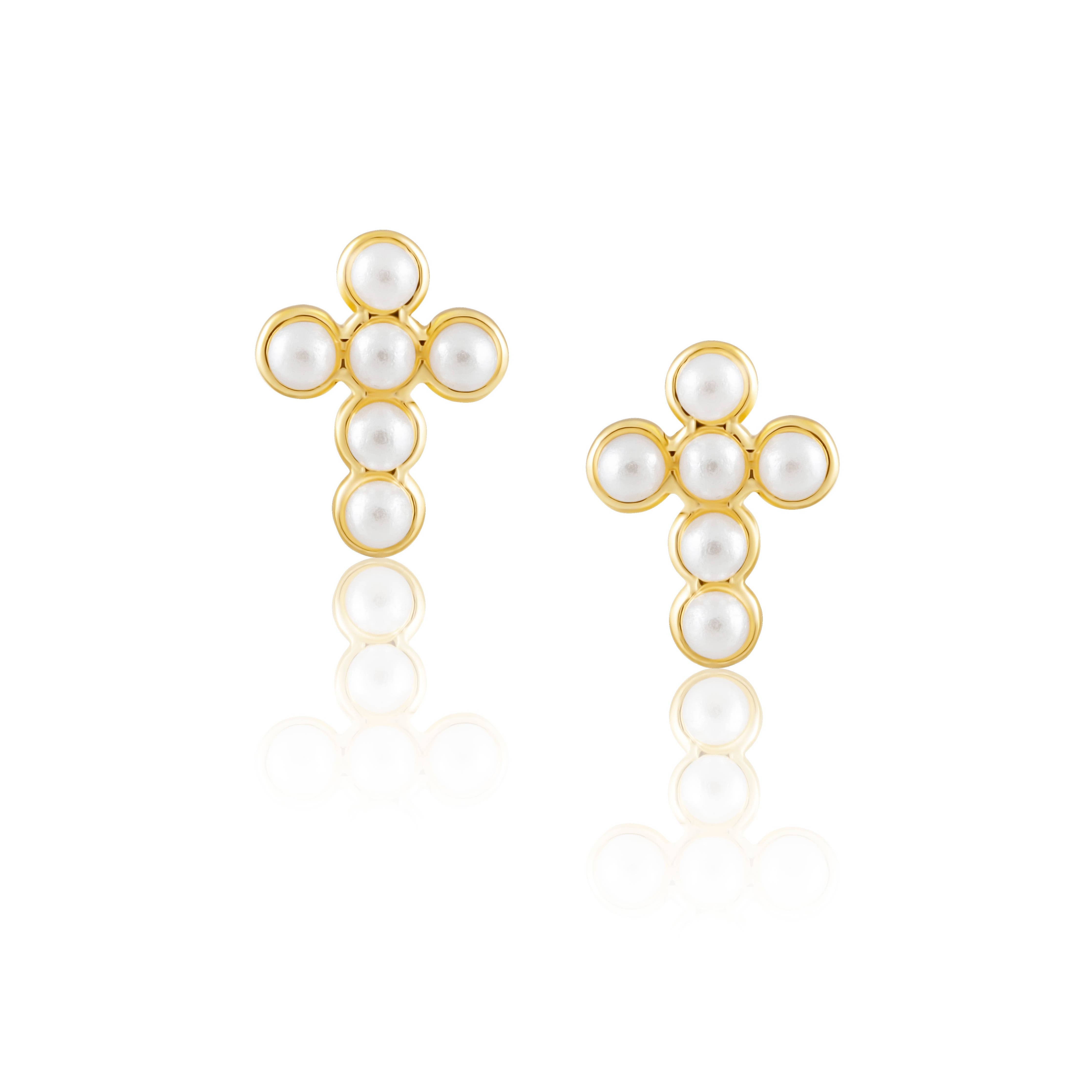 Sahira Mini Pearl Cross Studs