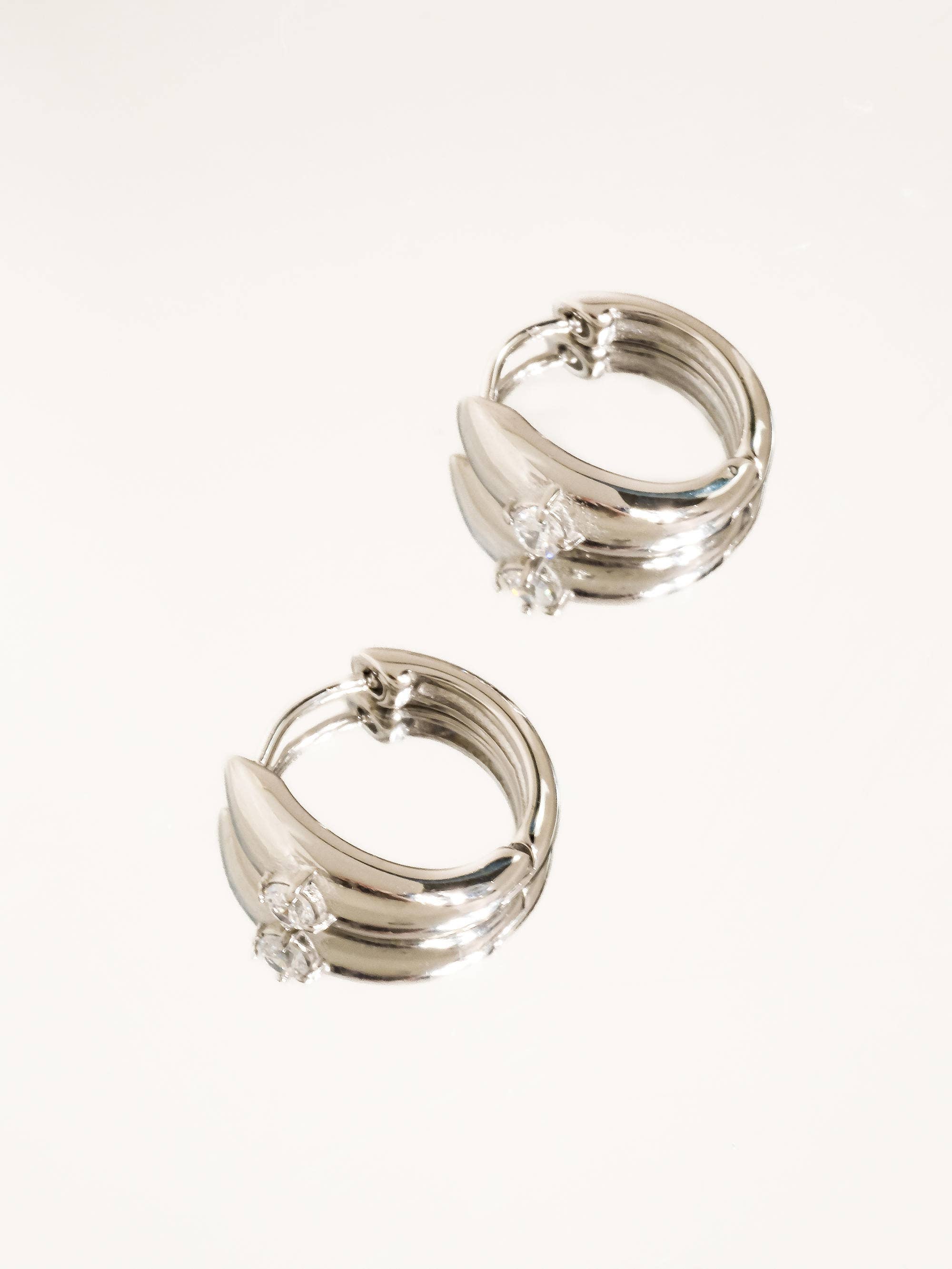 Flânerie Dazzleon Silver CZ Solitaire  Hoop Earrings