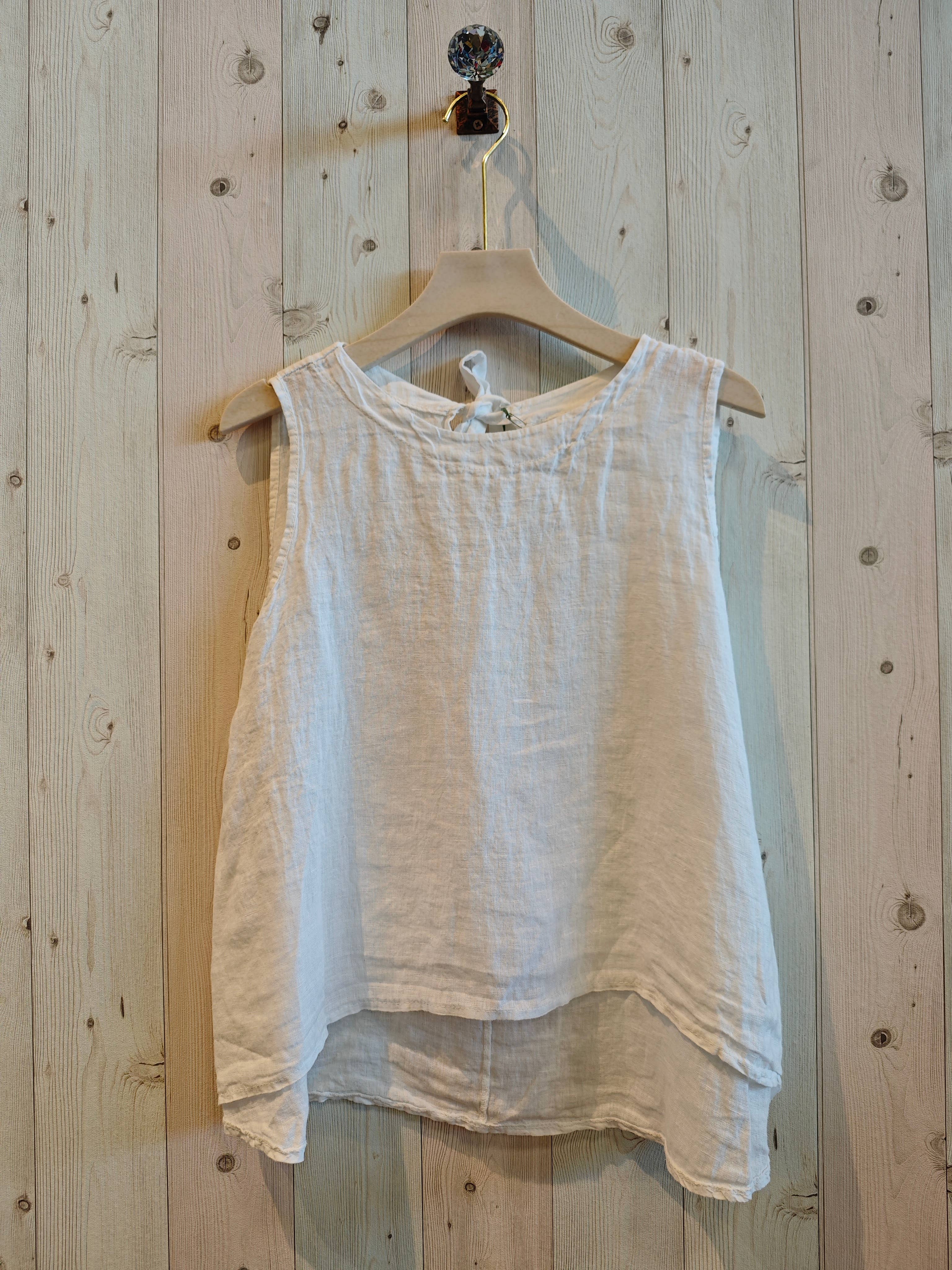 European Linen Tie Back Sleeveless Top 15763