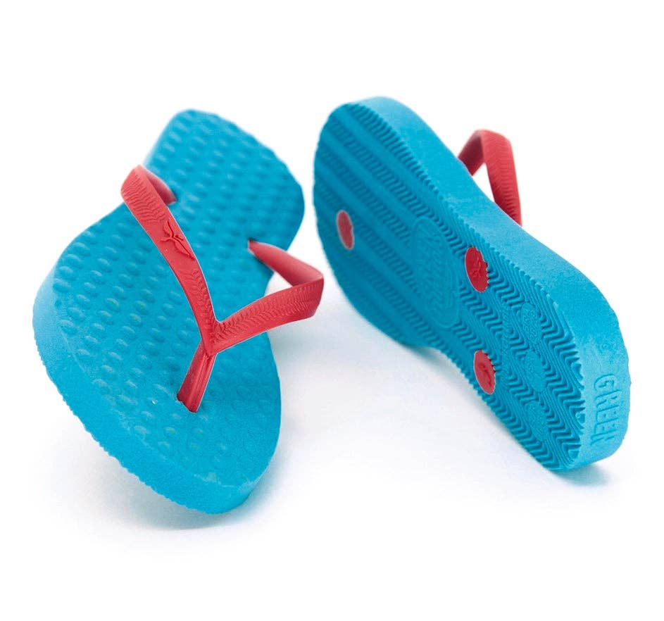 Green Sustainable Flip Flops Turquoise with Watermelon Straps