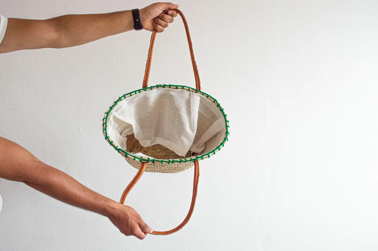 French Market Bags Basket With Lemon Embroidery and Leather Handles