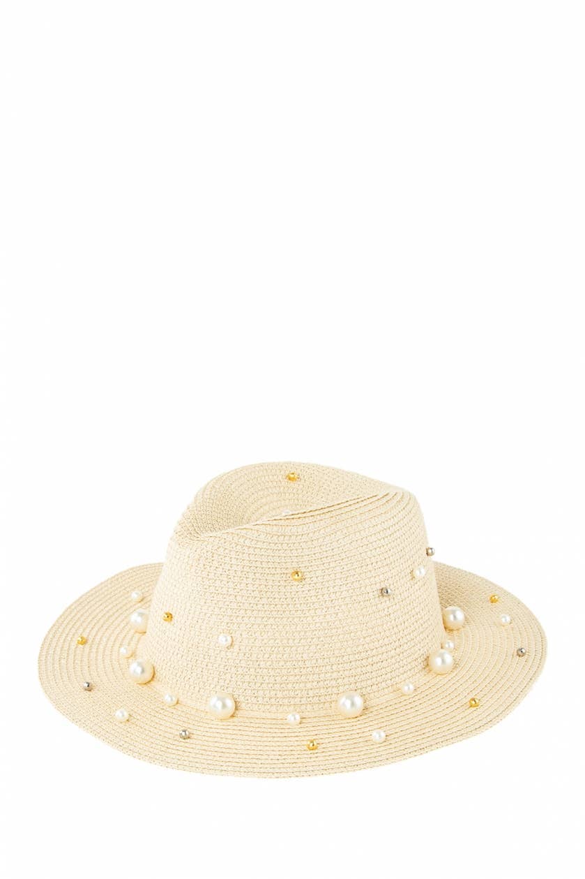 Thames Pearl And Metallic Decorated Straw Fedora Hat