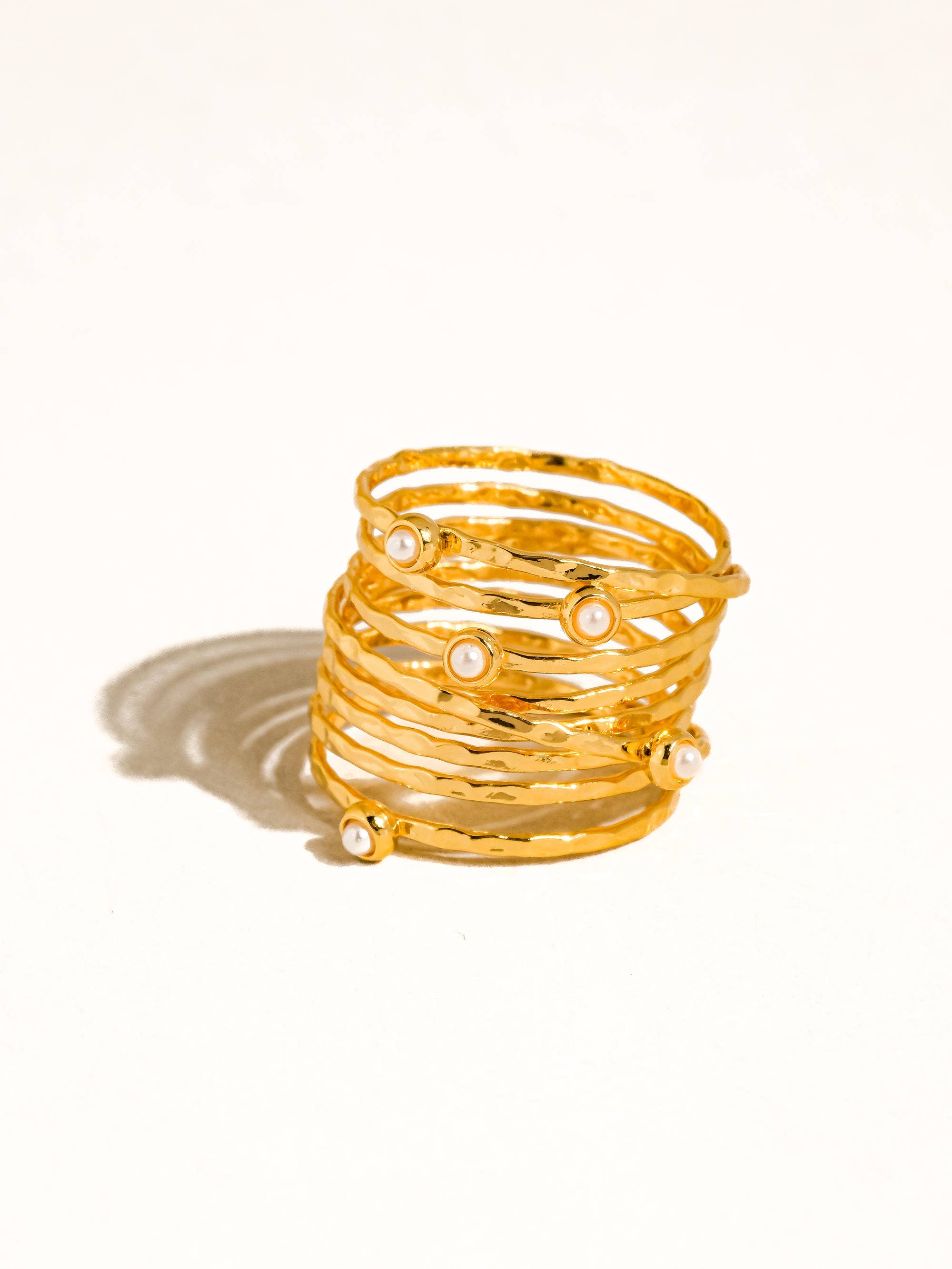 Flanerie 18K Gold Vintage Multi-Band Pearl/CZ Ring