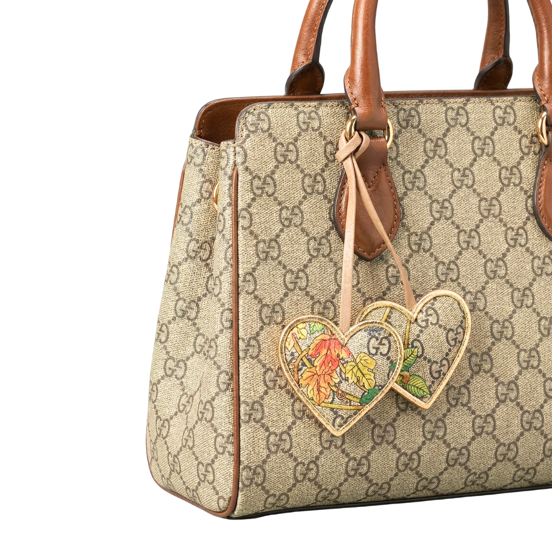 Vintage Luxe Up Gucci GG Monogram Flora Scarf Double Heart Bag Charm