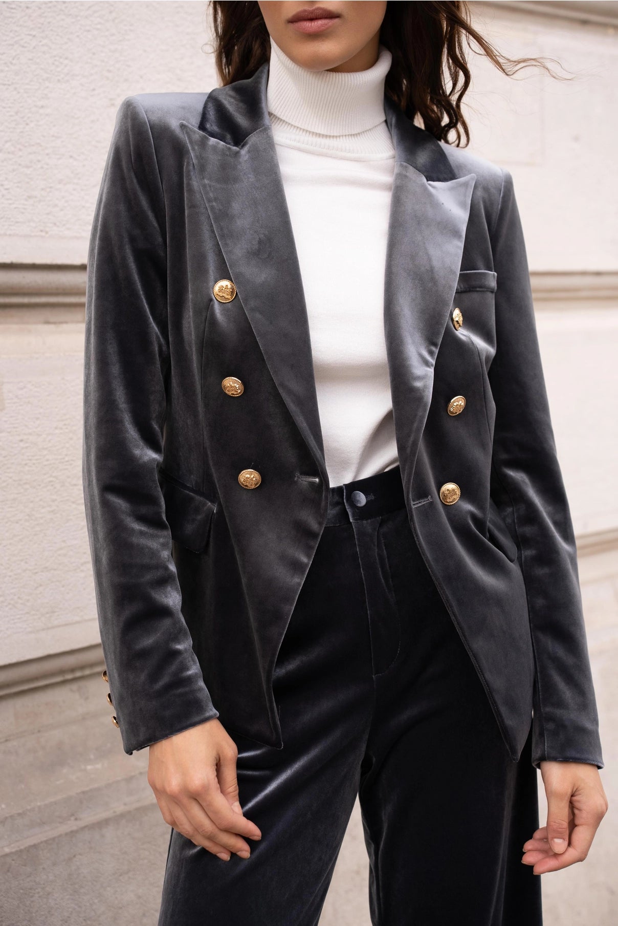 European Collection Double Breasted Velvet Jacket