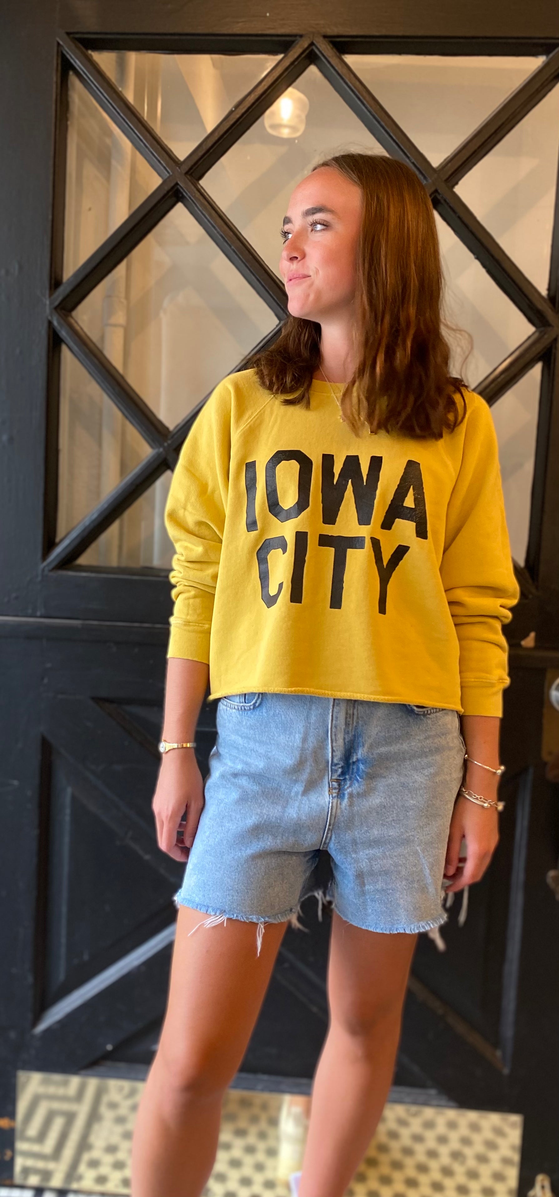Retro Brand Vintage Iowa City Sliced Hem Sweatshirt Vintage Gold