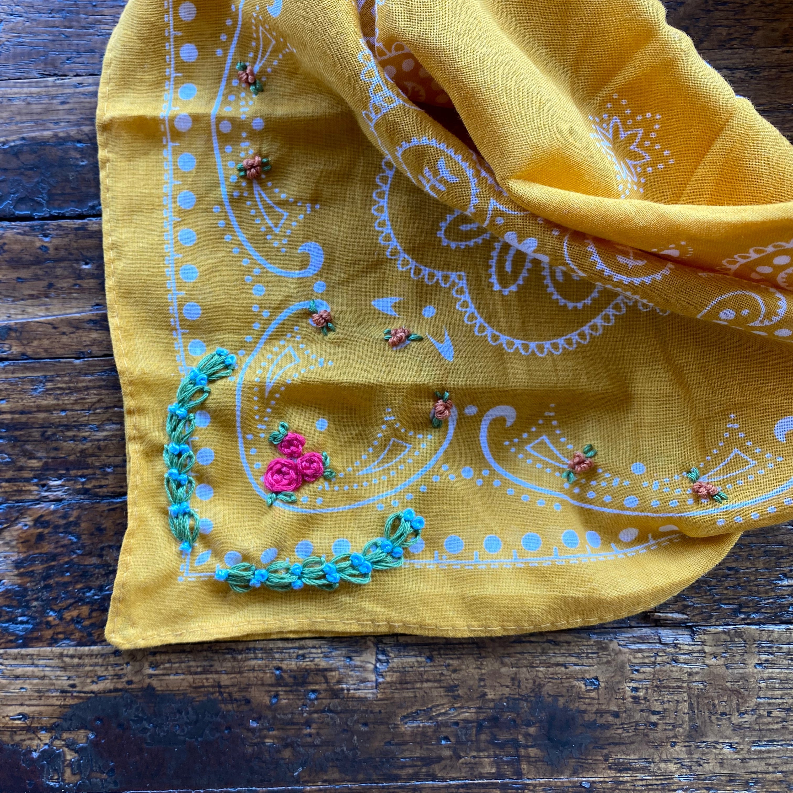 Little Lamb Yellow Bandana With Floral Embroidery