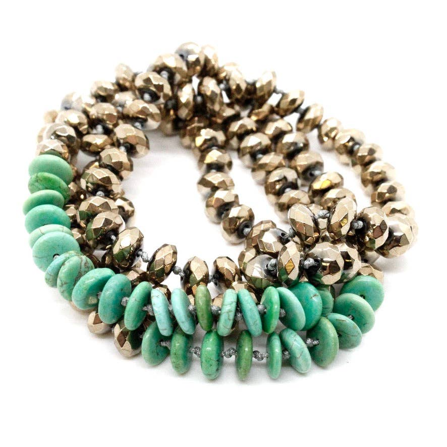 Lizou Hand-Knotted Green Turquoise and Pyrite Necklace #27