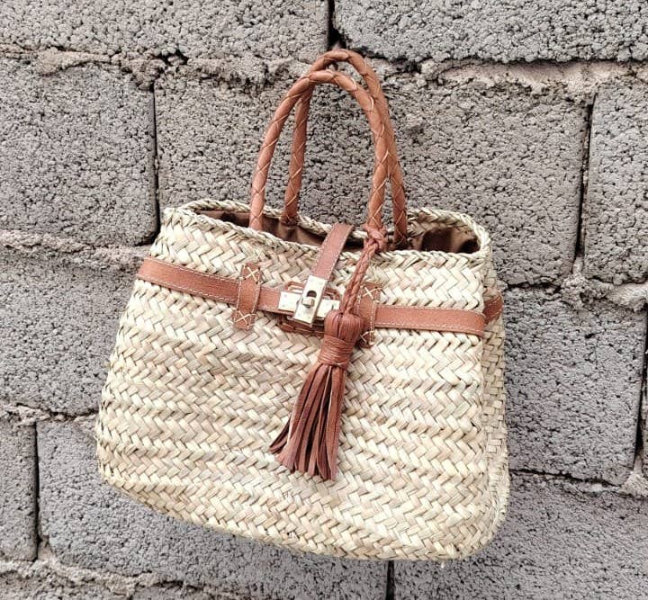 French Market Bags Straw Beach Tote Bag with Leather Handles #7