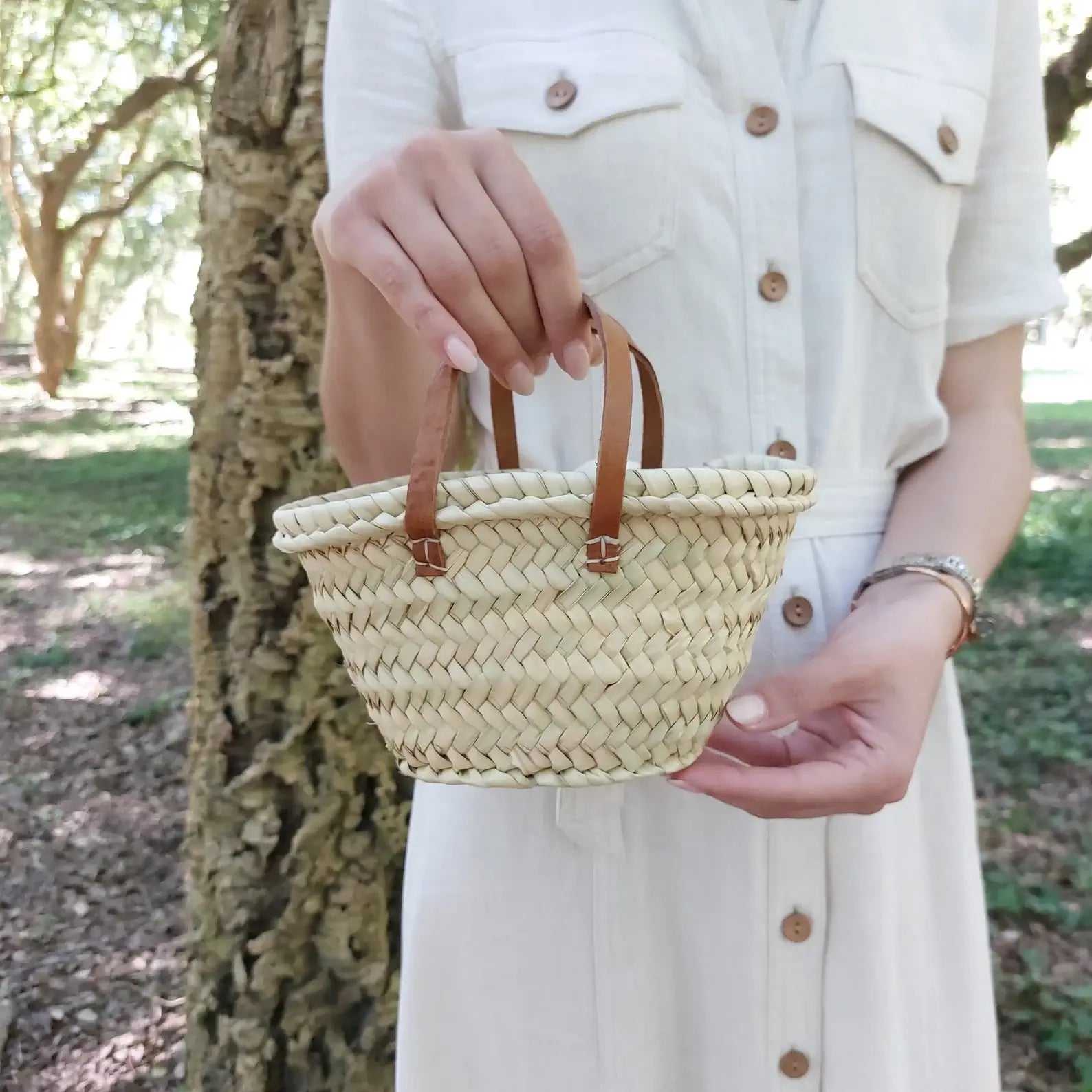 French Market Bags Mini Flower Basket With Leather Handle