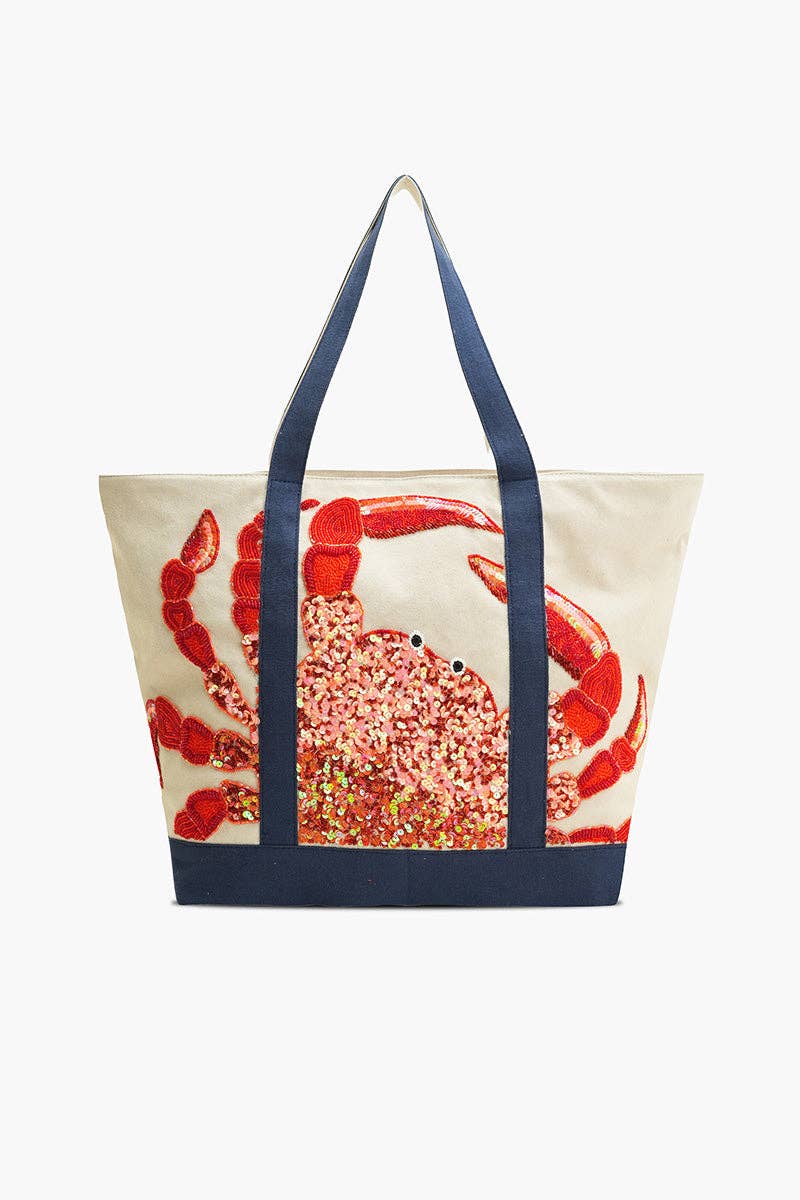America & Beyond Seaside Crab Hand-Beaded Nautical Boat Tote