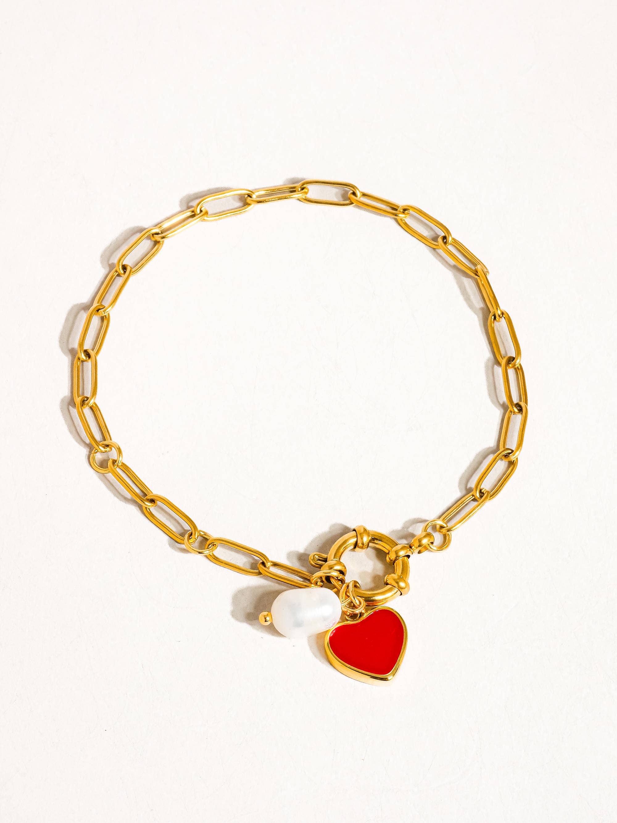 Flanerie Eulalie 18K Gold Non-Tarnish Heart Pearl Chain Bracelet