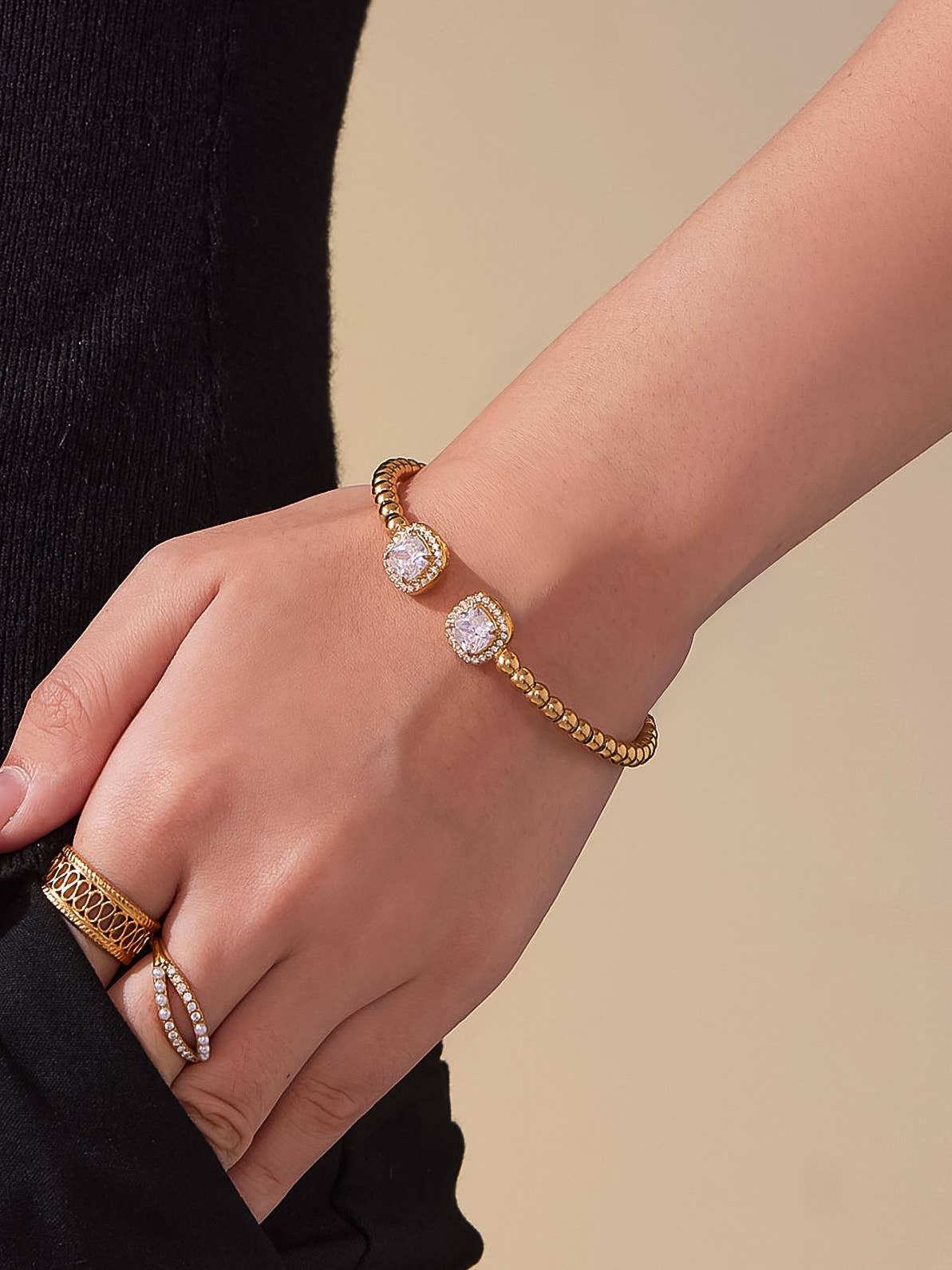 Flânerie Sofus 18K Gold Non-Tarnish CZ Beaded Bangle