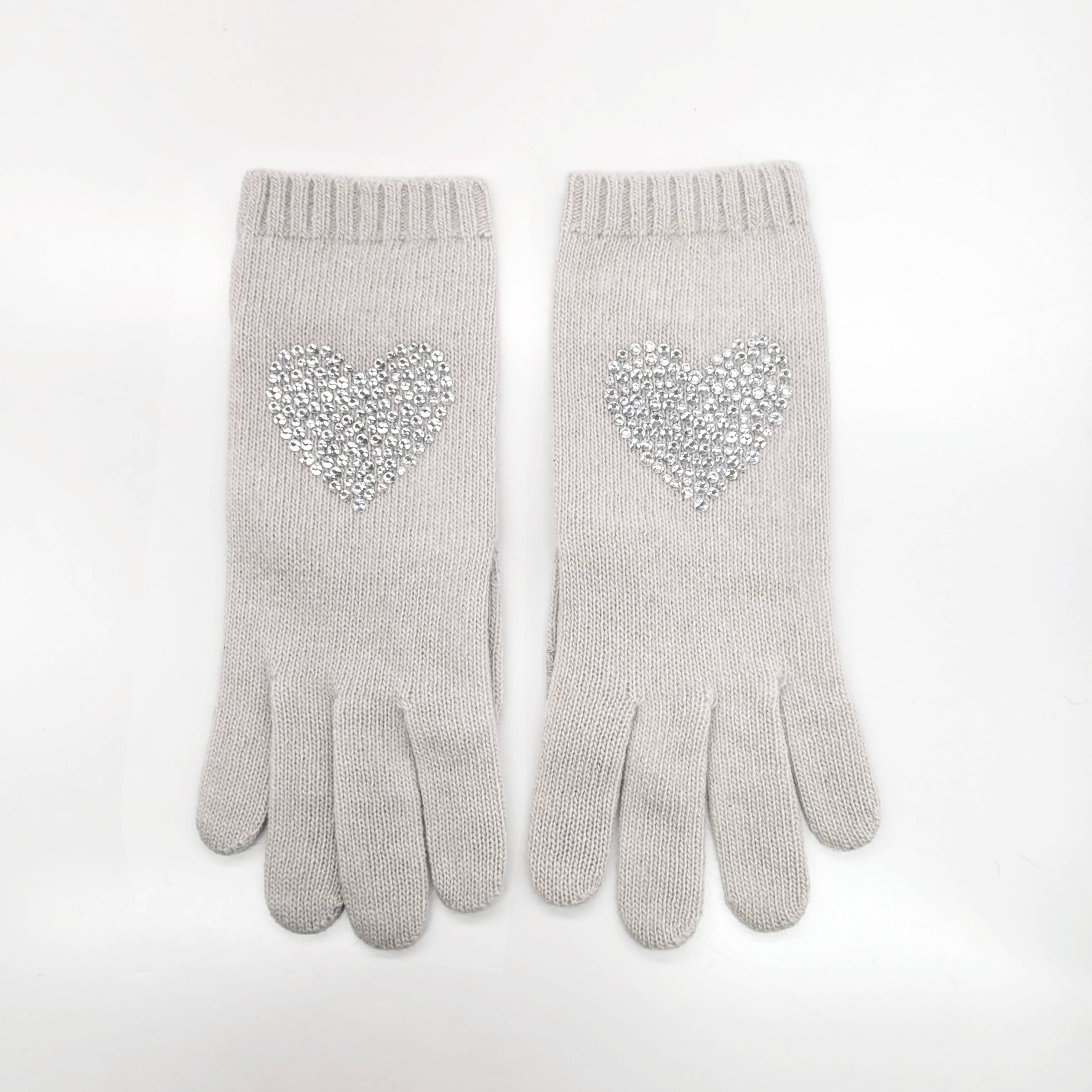 Portelano Cashmere tech gloves with crystal heart