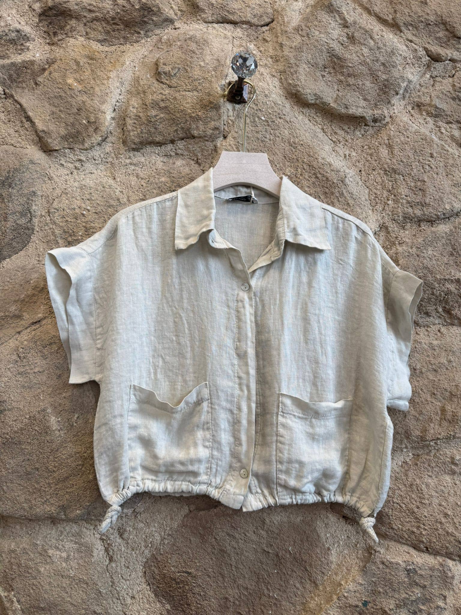 European Linen Toggle Waist Blouse w/Pockets